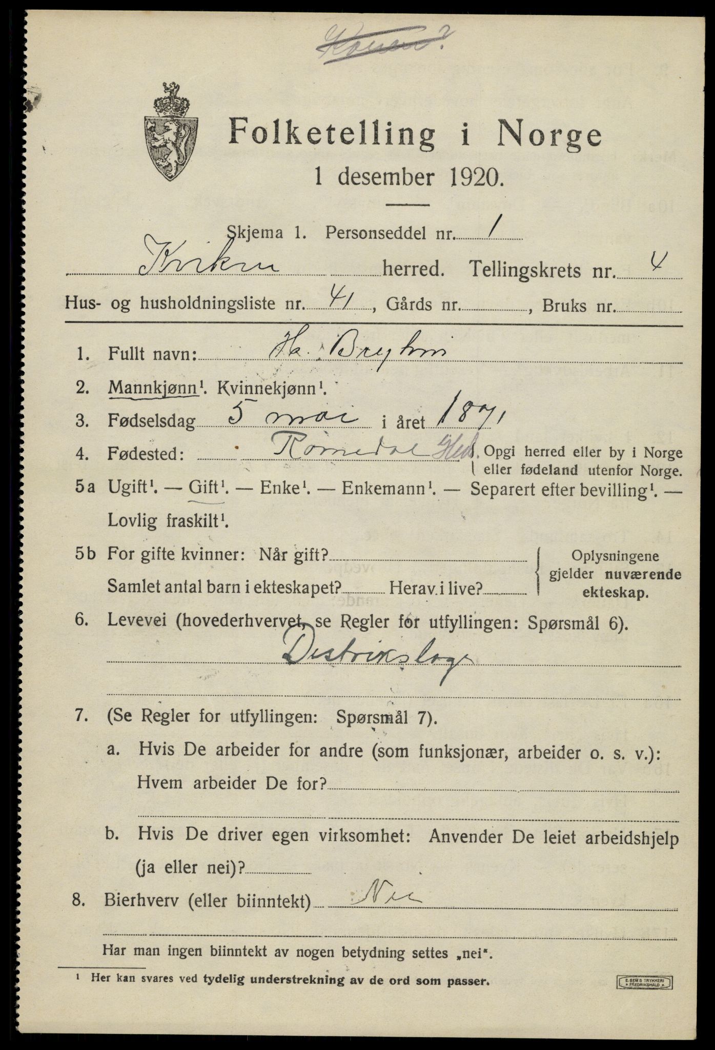 SAH, 1920 census for Kvikne, 1920, p. 2064