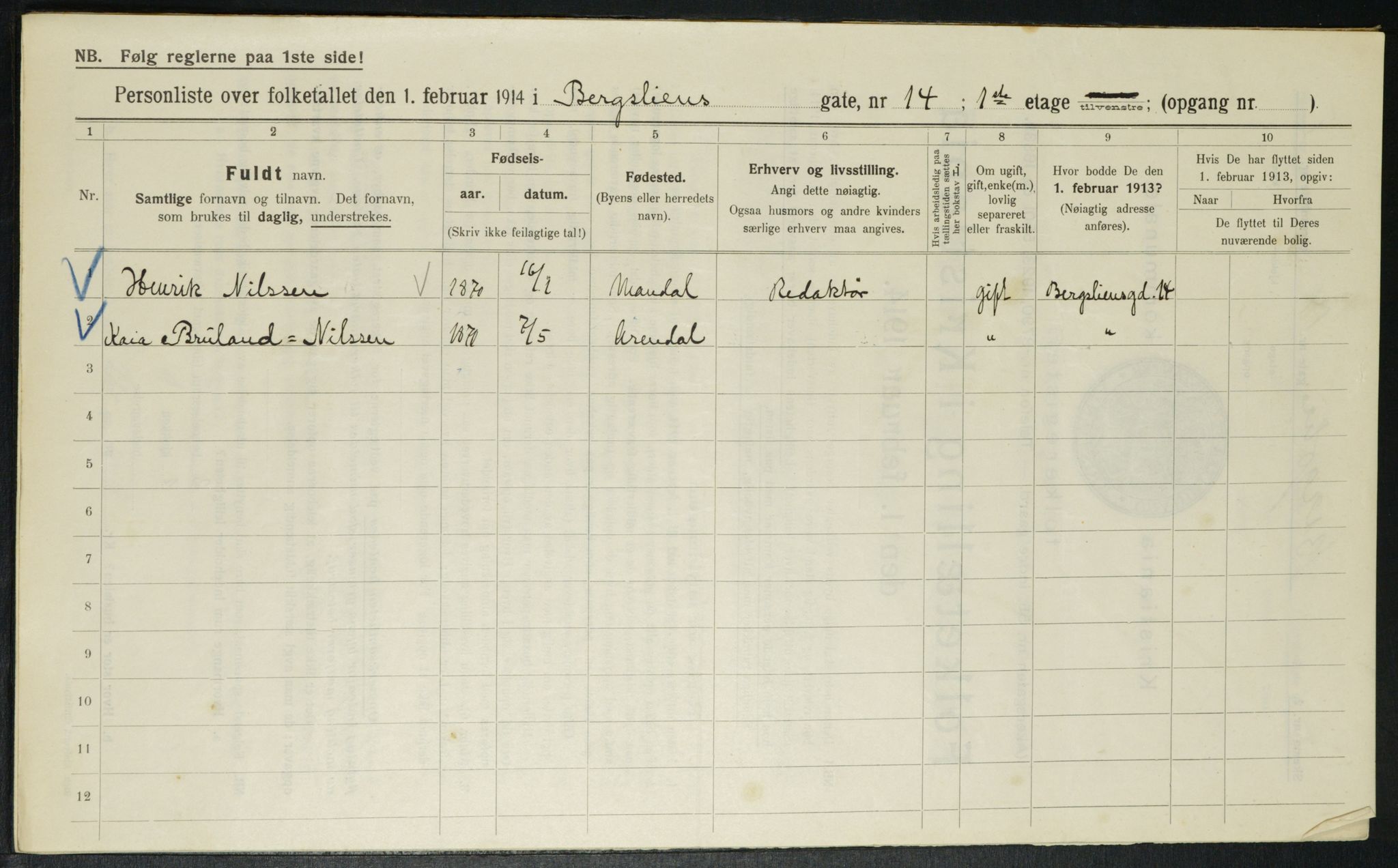 OBA, Municipal Census 1914 for Kristiania, 1914, p. 4316