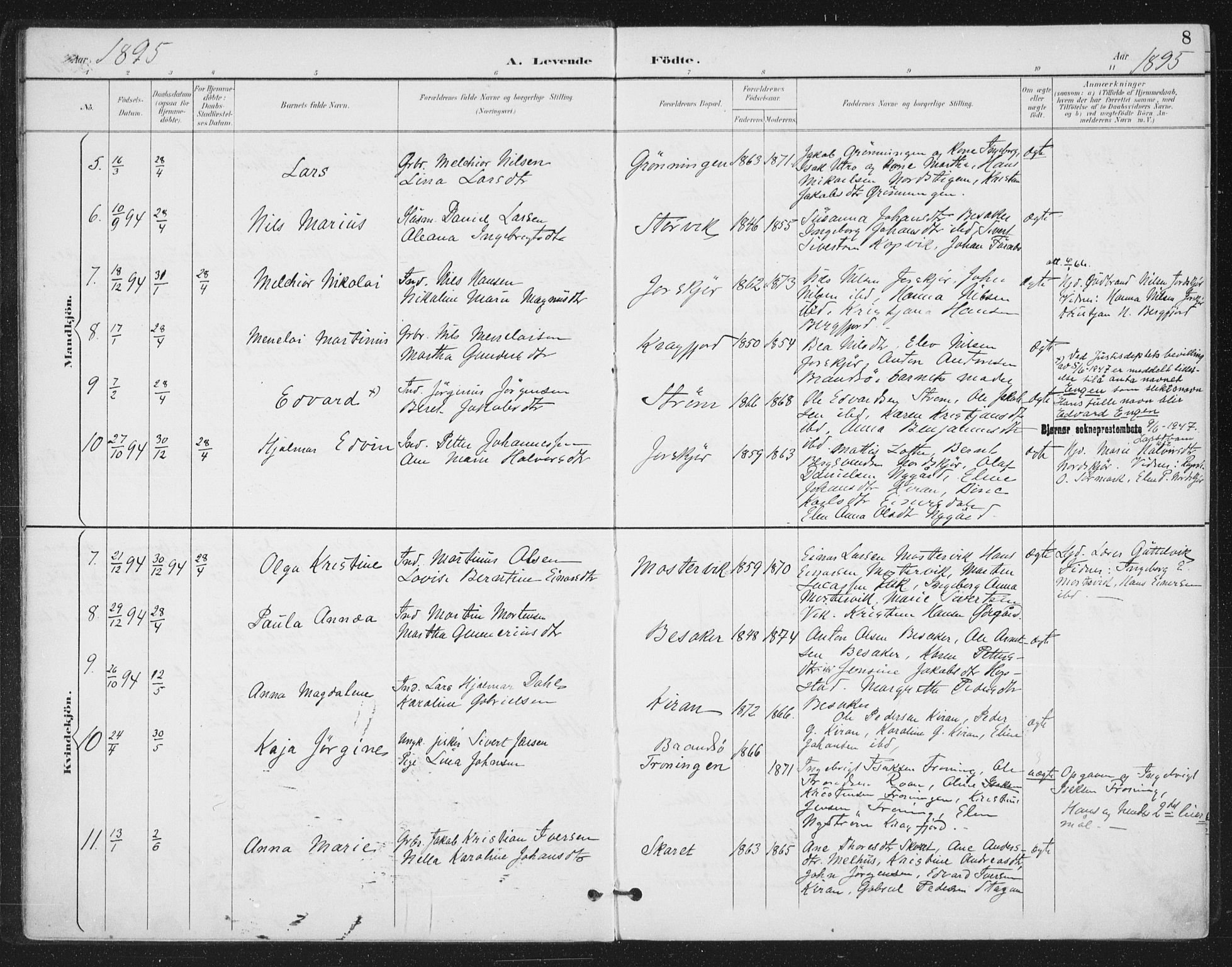 Ministerialprotokoller, klokkerbøker og fødselsregistre - Sør-Trøndelag, SAT/A-1456/657/L0708: Parish register (official) no. 657A09, 1894-1904, p. 8
