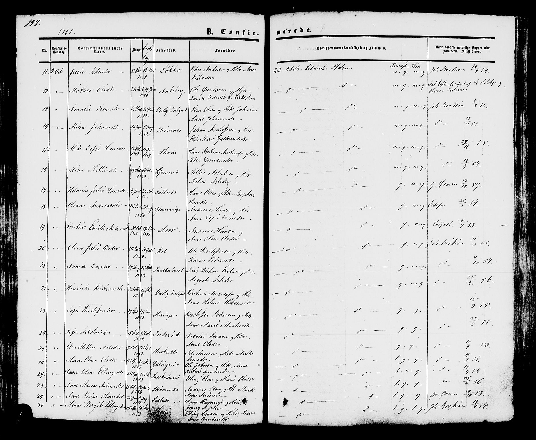 Råde prestekontor kirkebøker, AV/SAO-A-2009/F/Fa/L0006: Parish register (official) no. 6, 1854-1877, p. 199