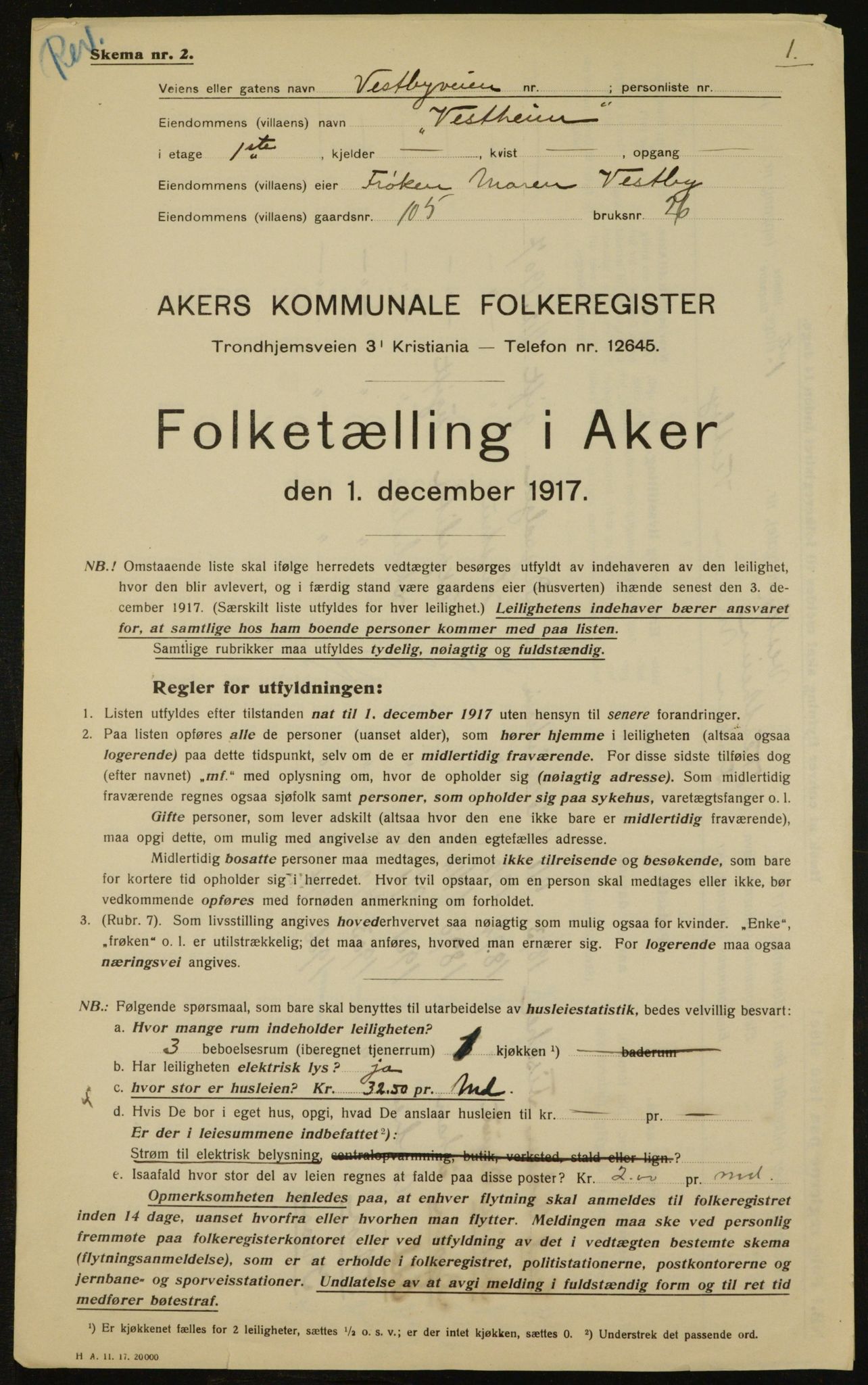 OBA, Municipal Census 1917 for Aker, 1917, p. 31488