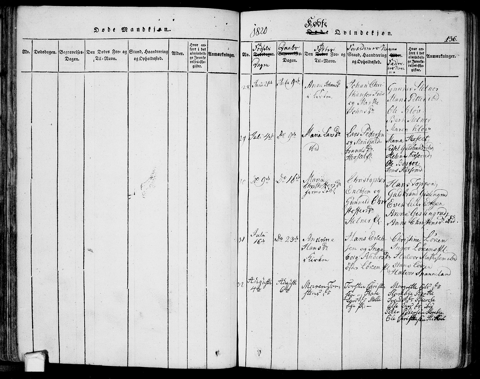Eidsberg prestekontor Kirkebøker, AV/SAO-A-10905/F/Fa/L0007: Parish register (official) no. I 7, 1814-1832, p. 136