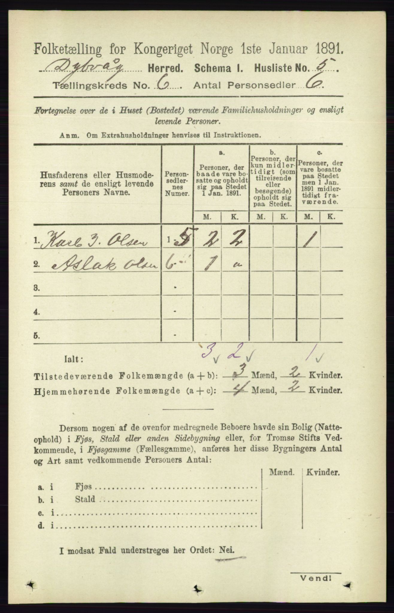 RA, 1891 census for 0915 Dypvåg, 1891, p. 1675