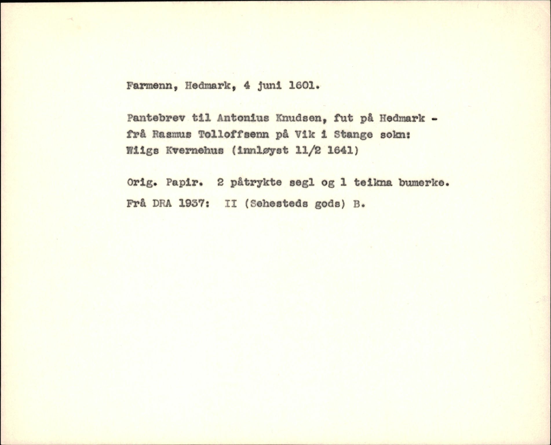 Riksarkivets diplomsamling, AV/RA-EA-5965/F35/F35f/L0001: Regestsedler: Diplomer fra DRA 1937 og 1996, p. 545