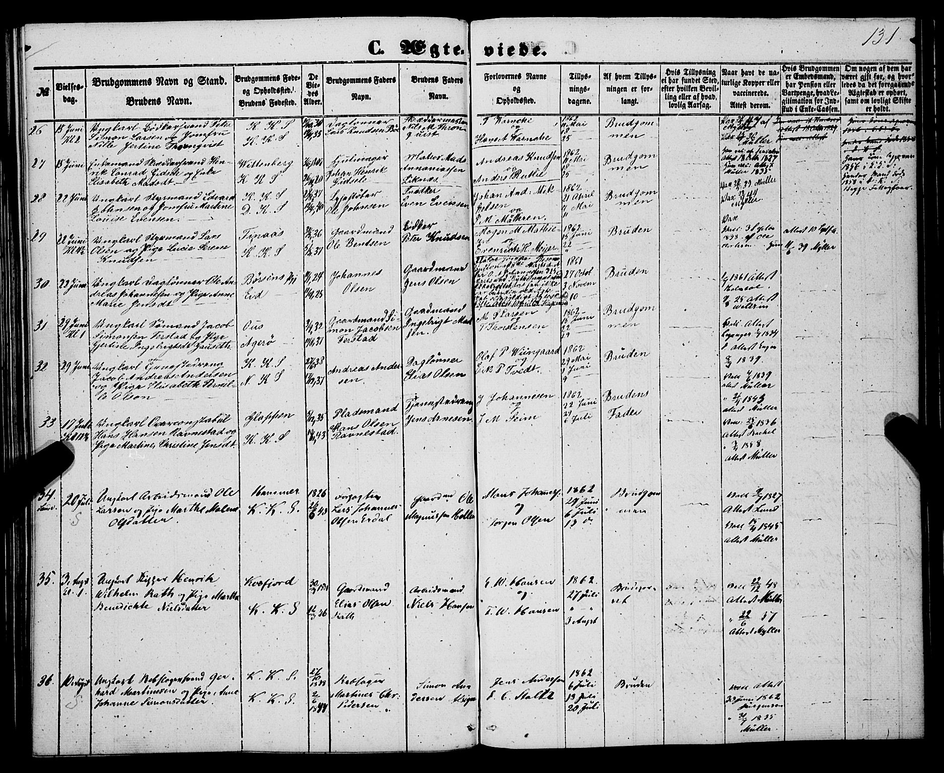 Korskirken sokneprestembete, AV/SAB-A-76101/H/Haa/L0035: Parish register (official) no. D 2, 1852-1867, p. 131