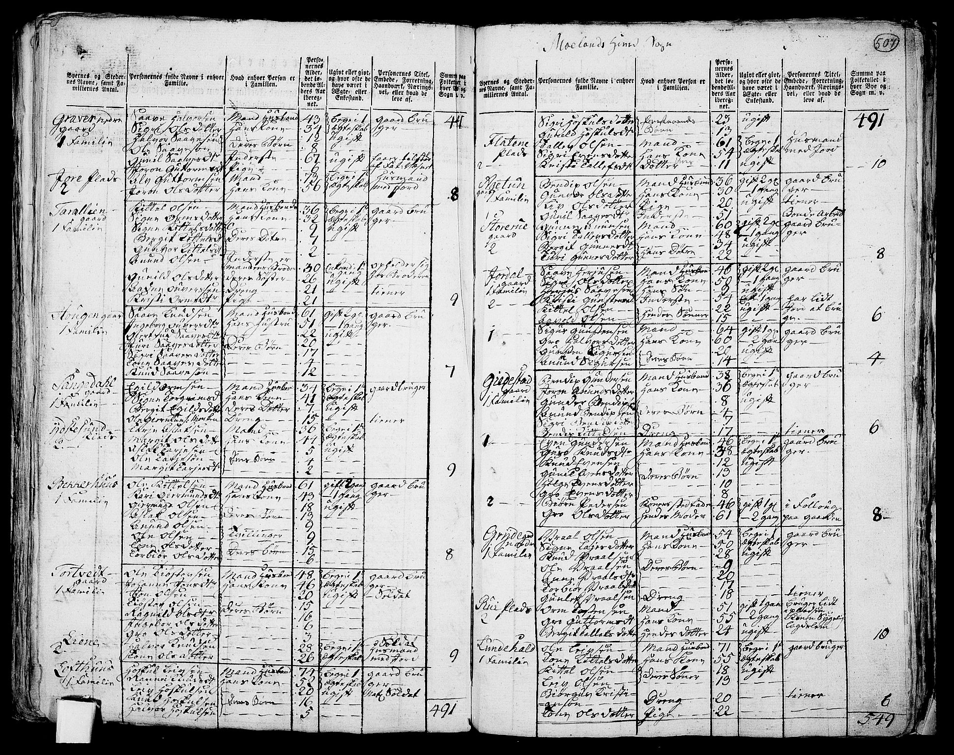 RA, 1801 census for 0831P Moland, 1801, p. 506b-507a