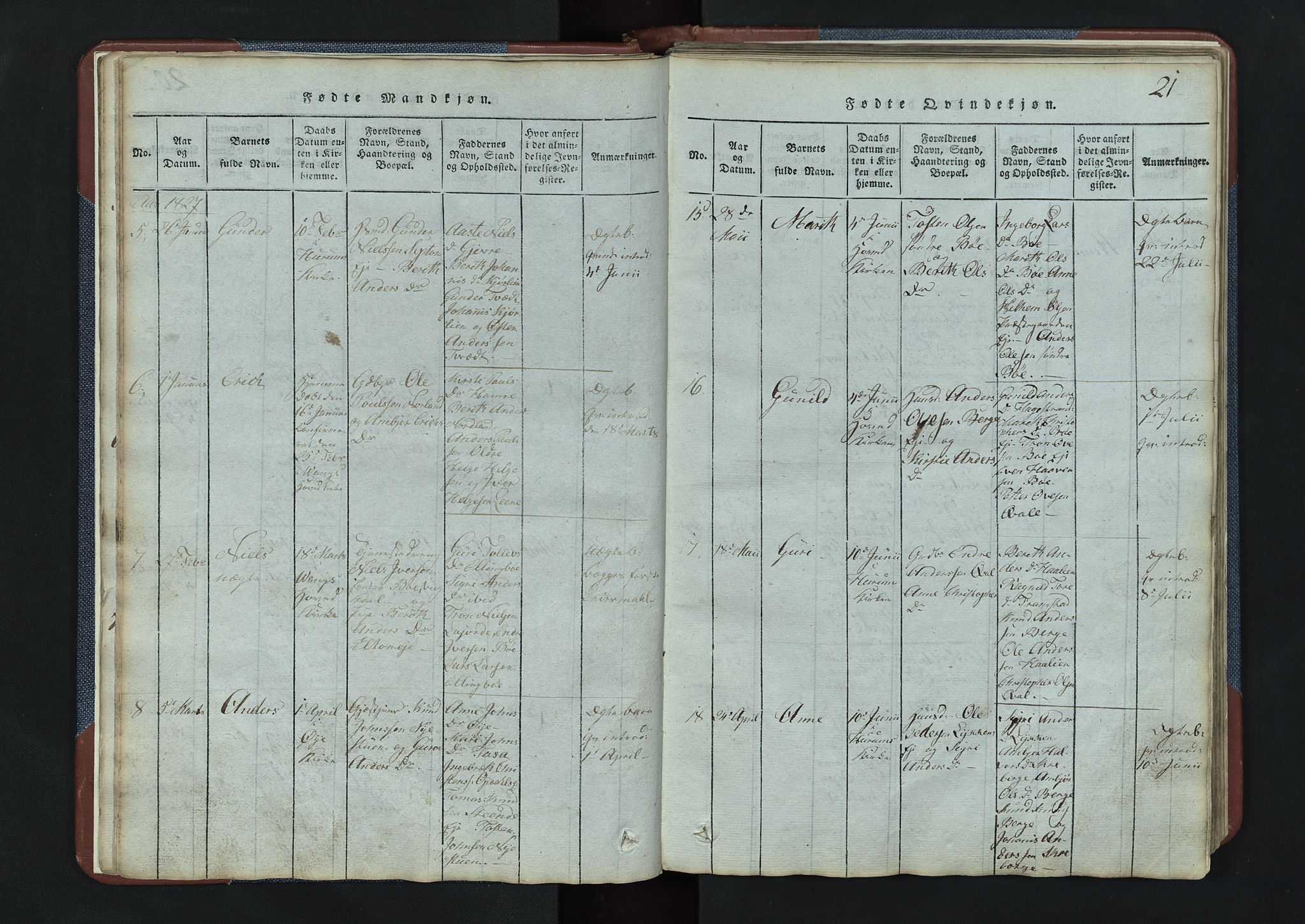 Vang prestekontor, Valdres, SAH/PREST-140/H/Hb/L0003: Parish register (copy) no. 3, 1814-1892, p. 21