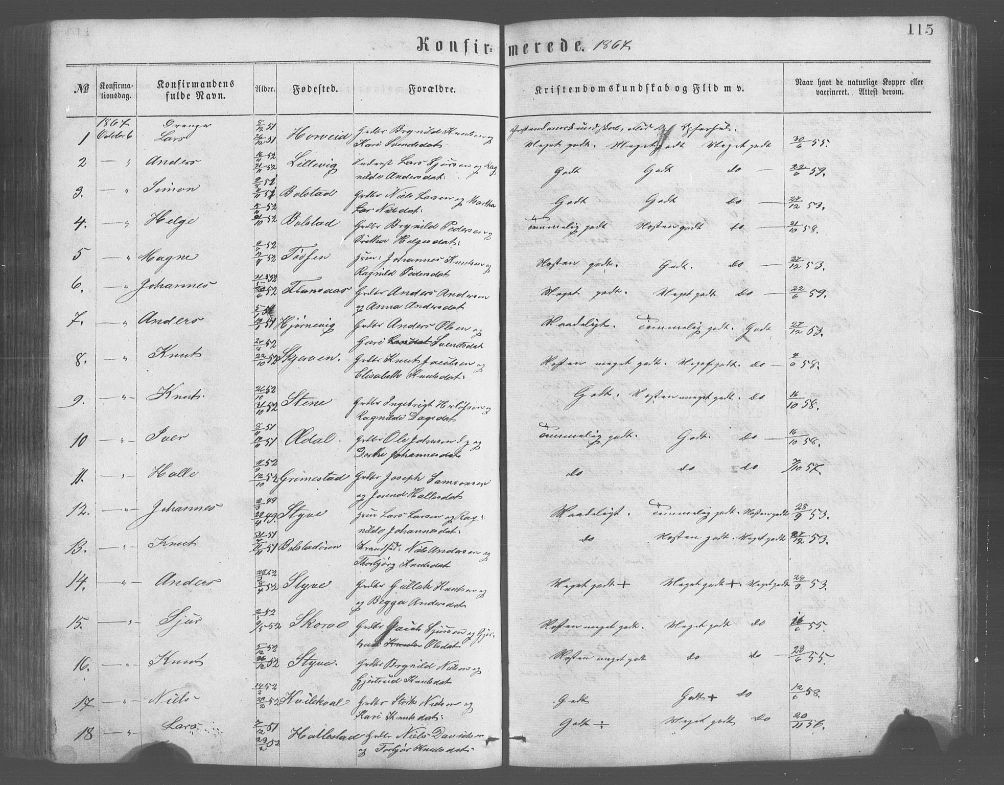 Evanger sokneprestembete, AV/SAB-A-99924: Parish register (copy) no. A 2, 1863-1879, p. 115