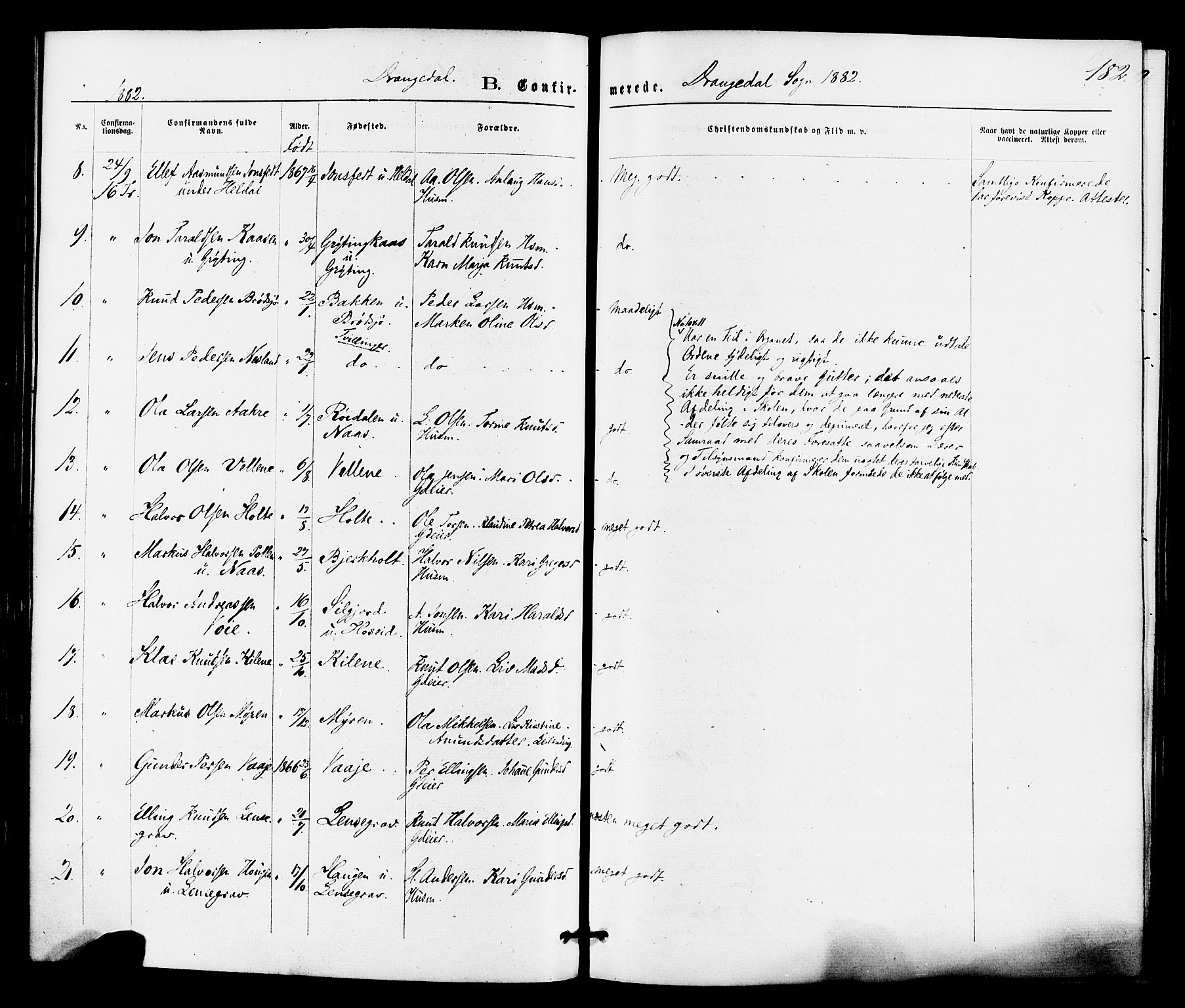 Drangedal kirkebøker, SAKO/A-258/F/Fa/L0009: Parish register (official) no. 9 /1, 1872-1884, p. 182