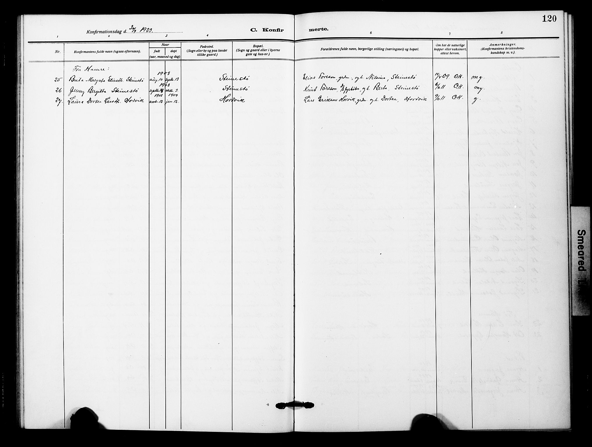 Åsane sokneprestembete, AV/SAB-A-79401/H/Hab: Parish register (copy) no. A 4, 1915-1927, p. 120