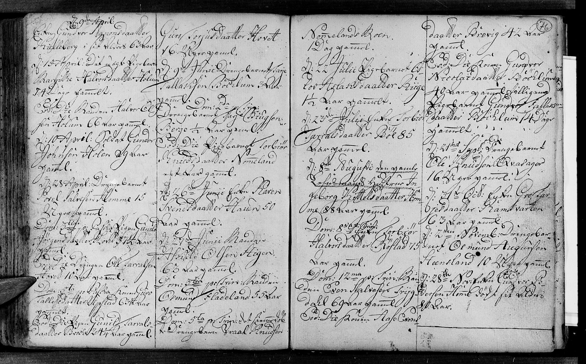 Valle sokneprestkontor, SAK/1111-0044/F/Fa/Fac/L0002: Parish register (official) no. A 2, 1745-1776, p. 76