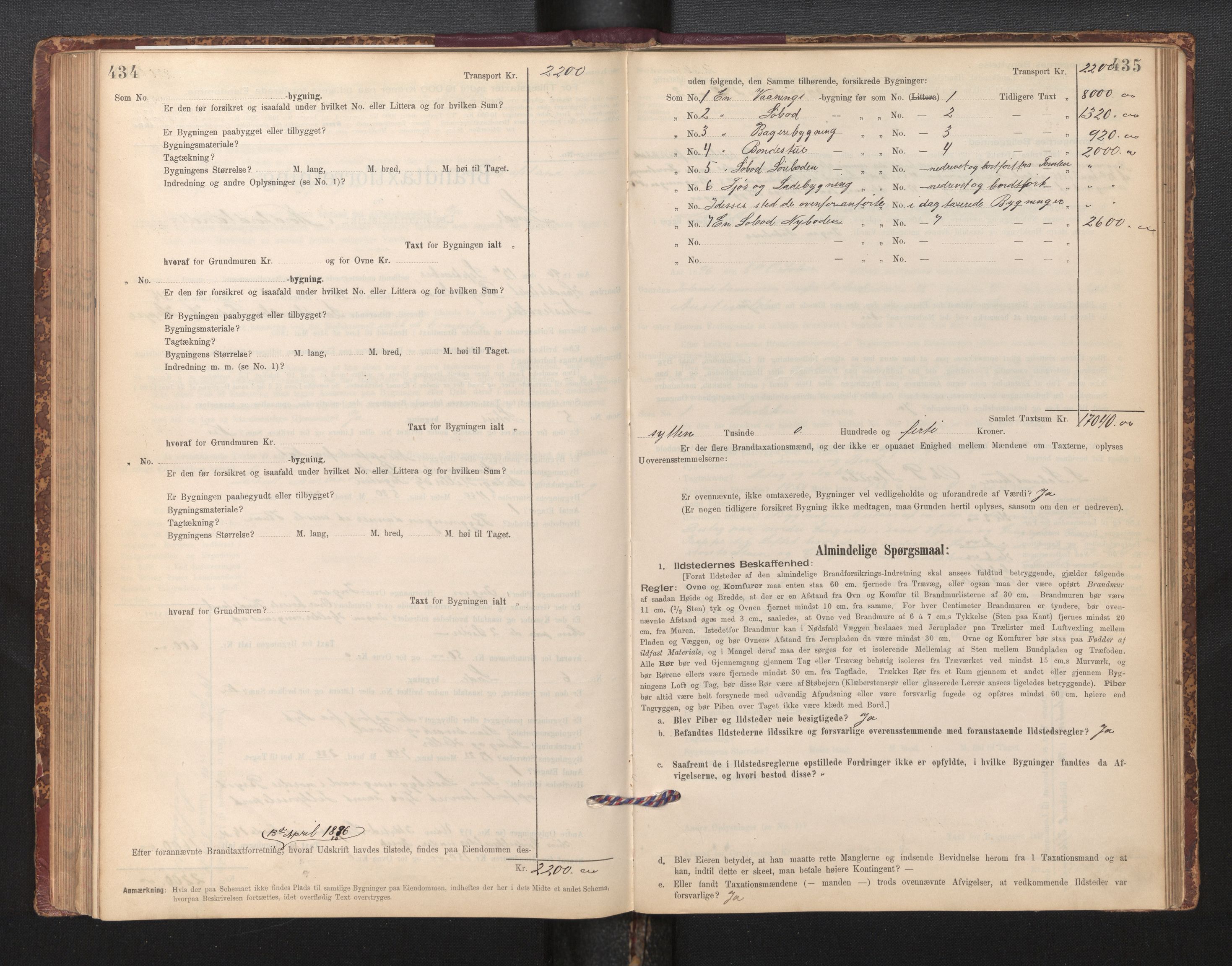 Lensmannen i Sund og Austevoll, AV/SAB-A-35201/0012/L0003: Branntakstprotokoll, skjematakst, 1894-1917, p. 434-435