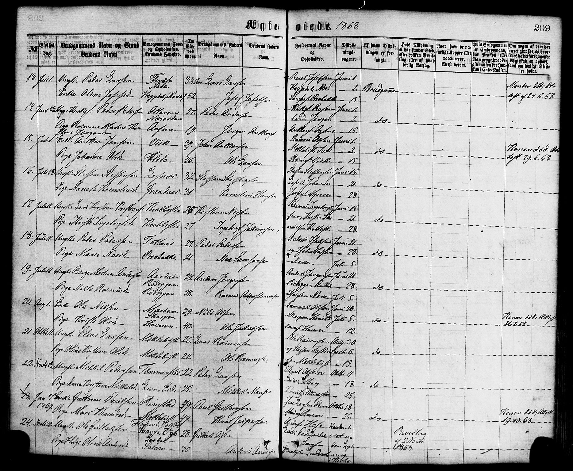 Davik sokneprestembete, SAB/A-79701/H/Haa/Haaa/L0006: Parish register (official) no. A 6, 1867-1881, p. 209
