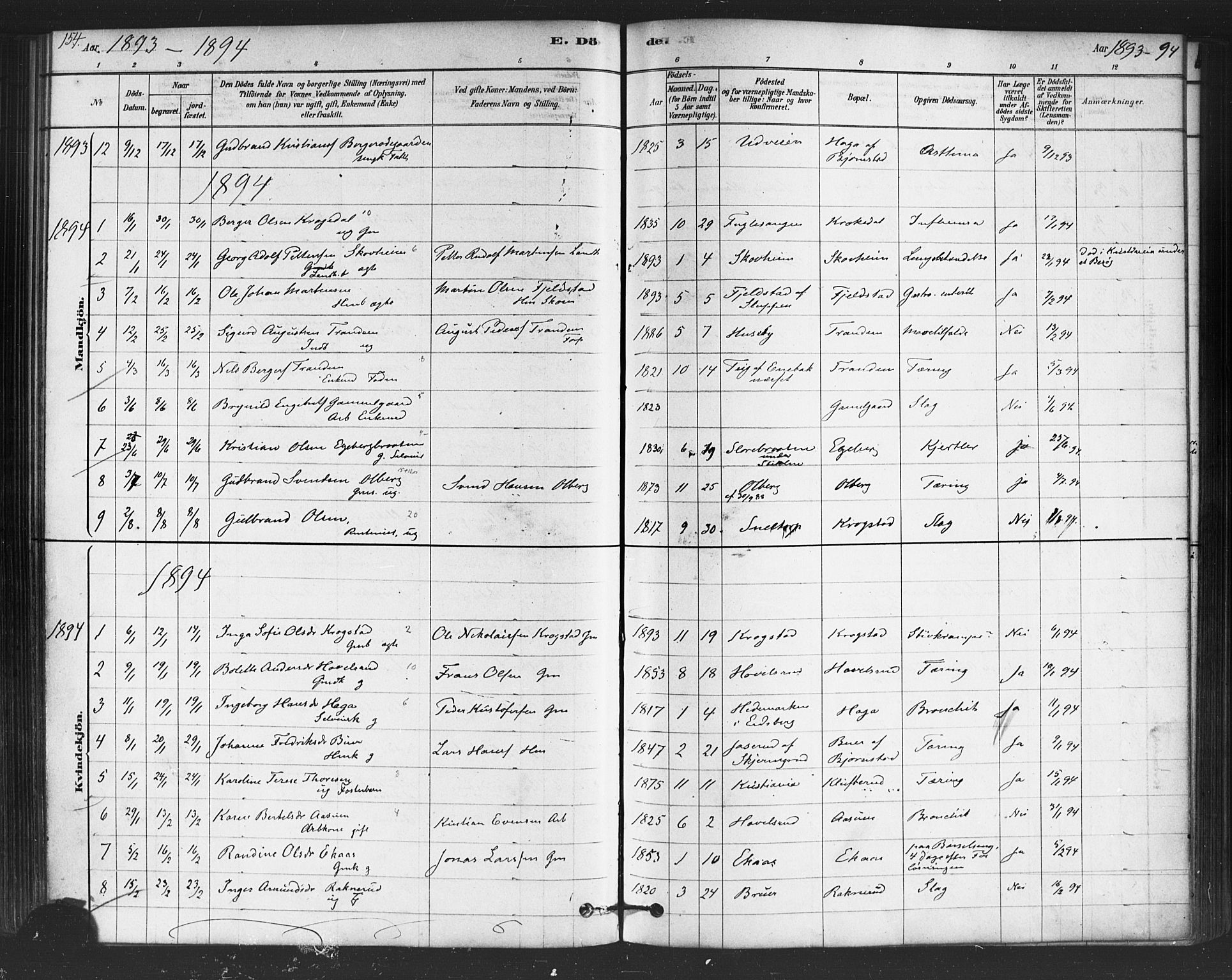 Trøgstad prestekontor Kirkebøker, SAO/A-10925/F/Fb/L0001: Parish register (official) no. II 1, 1878-1902, p. 154