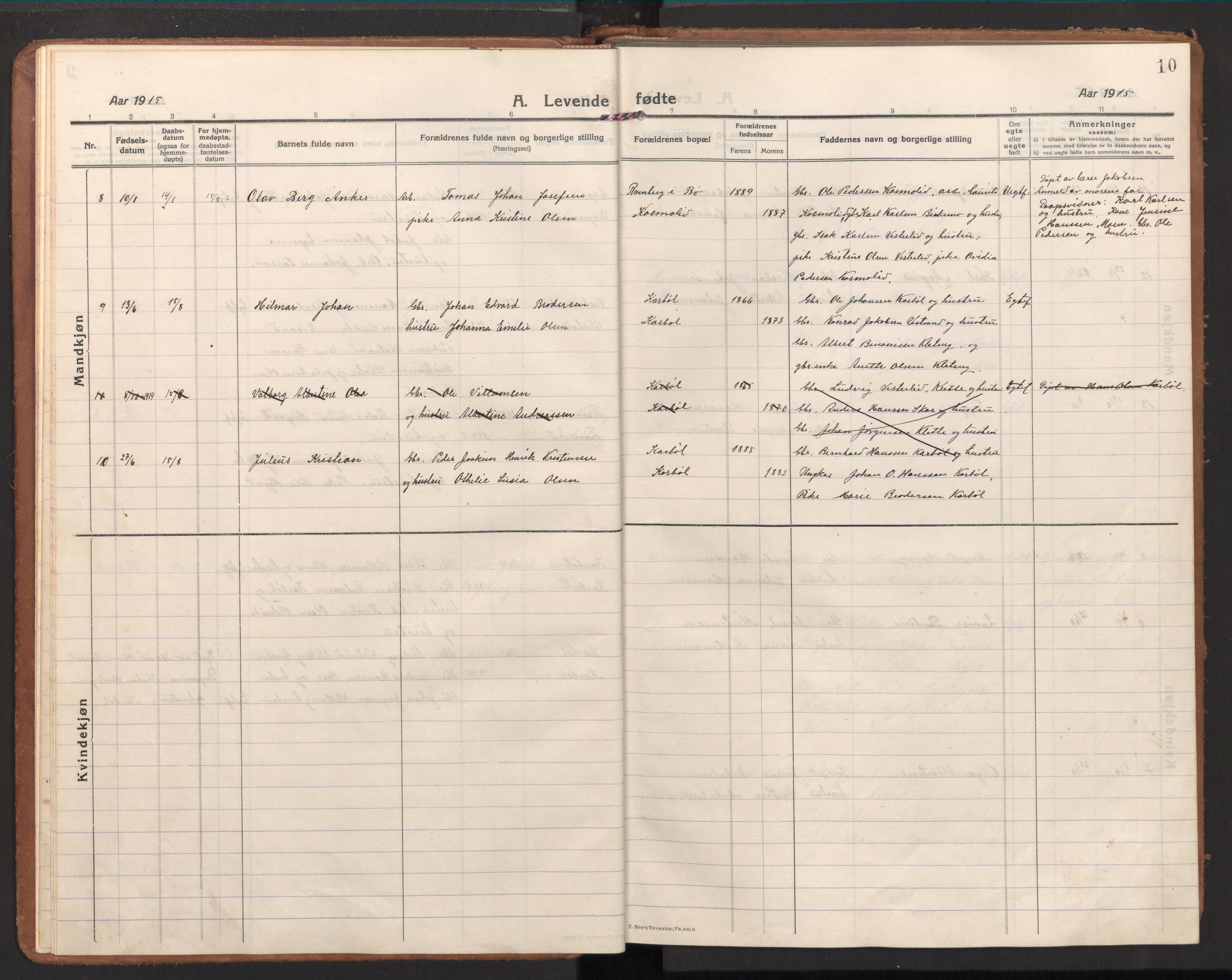 Ministerialprotokoller, klokkerbøker og fødselsregistre - Nordland, AV/SAT-A-1459/848/L0688: Parish register (official) no. 848A01, 1913-1935, p. 10