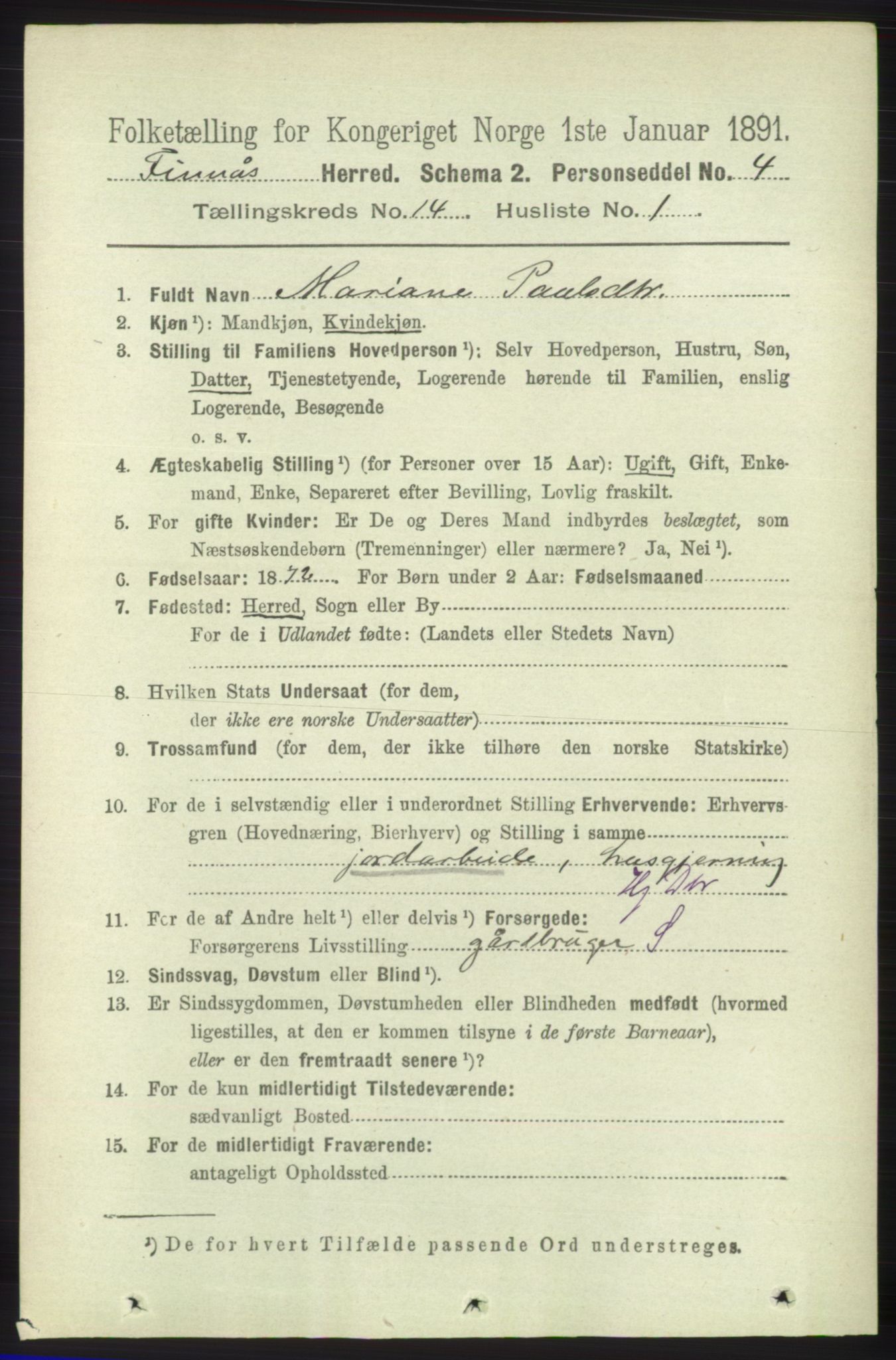 RA, 1891 census for 1218 Finnås, 1891, p. 5707