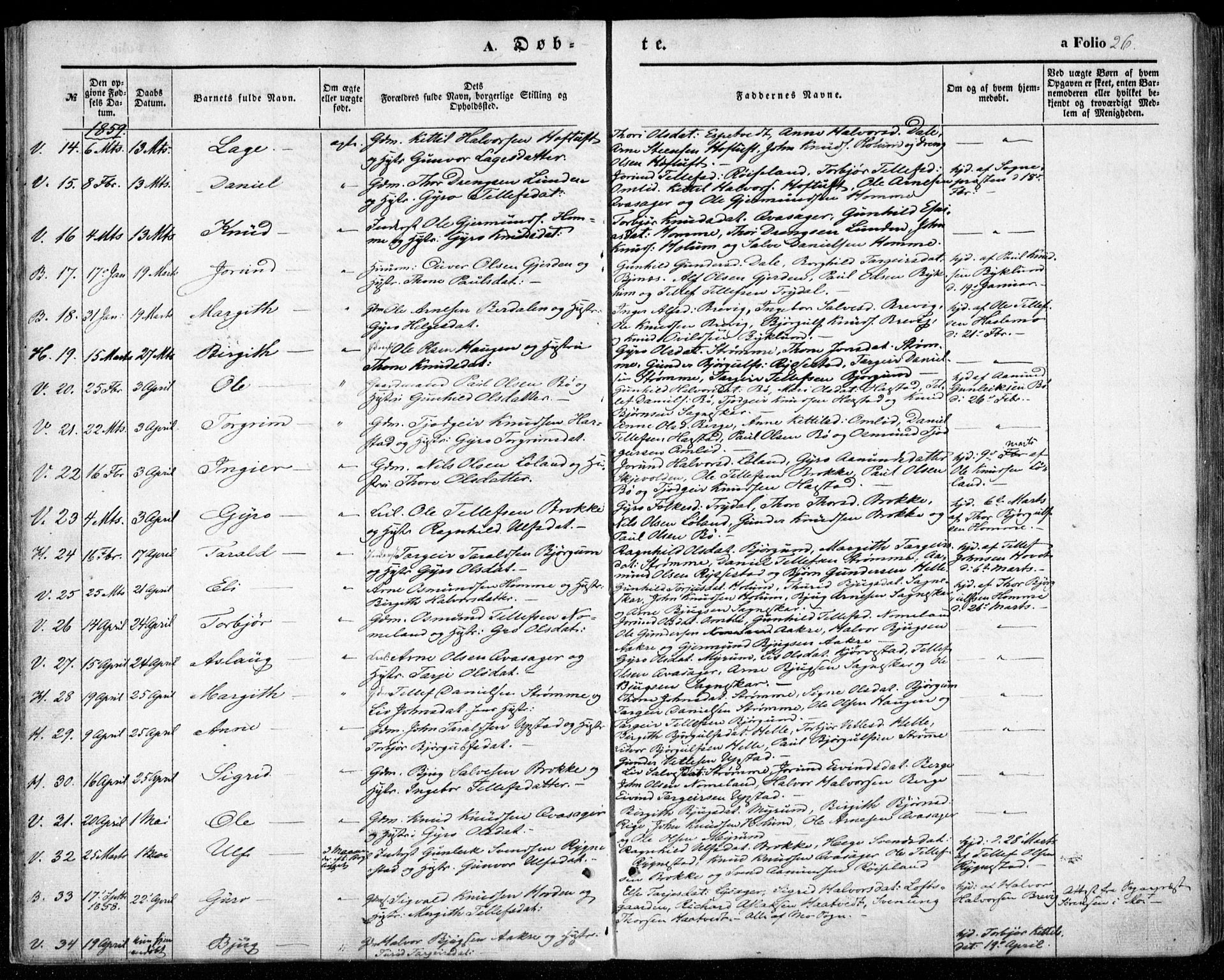 Valle sokneprestkontor, SAK/1111-0044/F/Fa/Fac/L0007: Parish register (official) no. A 7, 1854-1868, p. 26