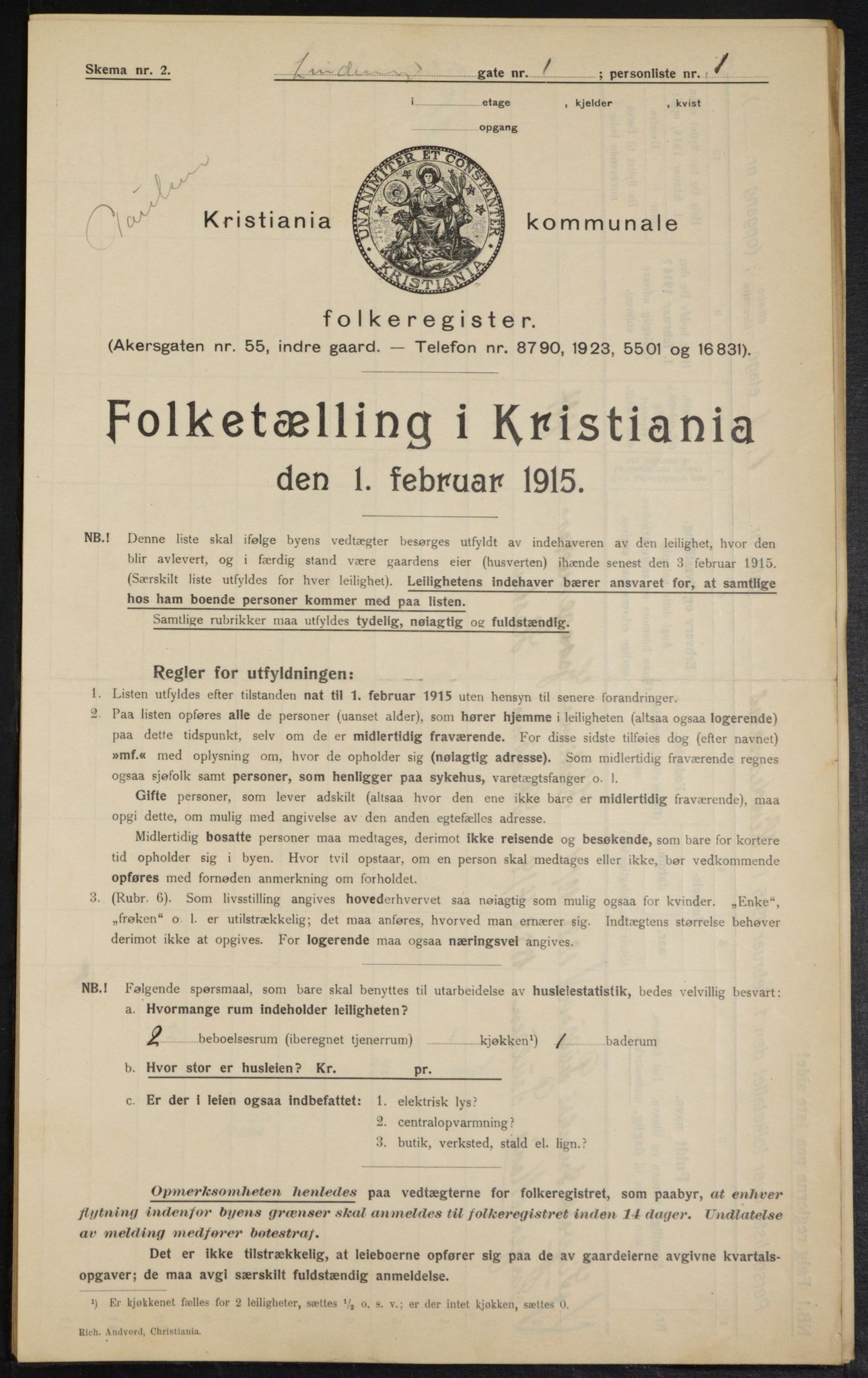 OBA, Municipal Census 1915 for Kristiania, 1915, p. 57107