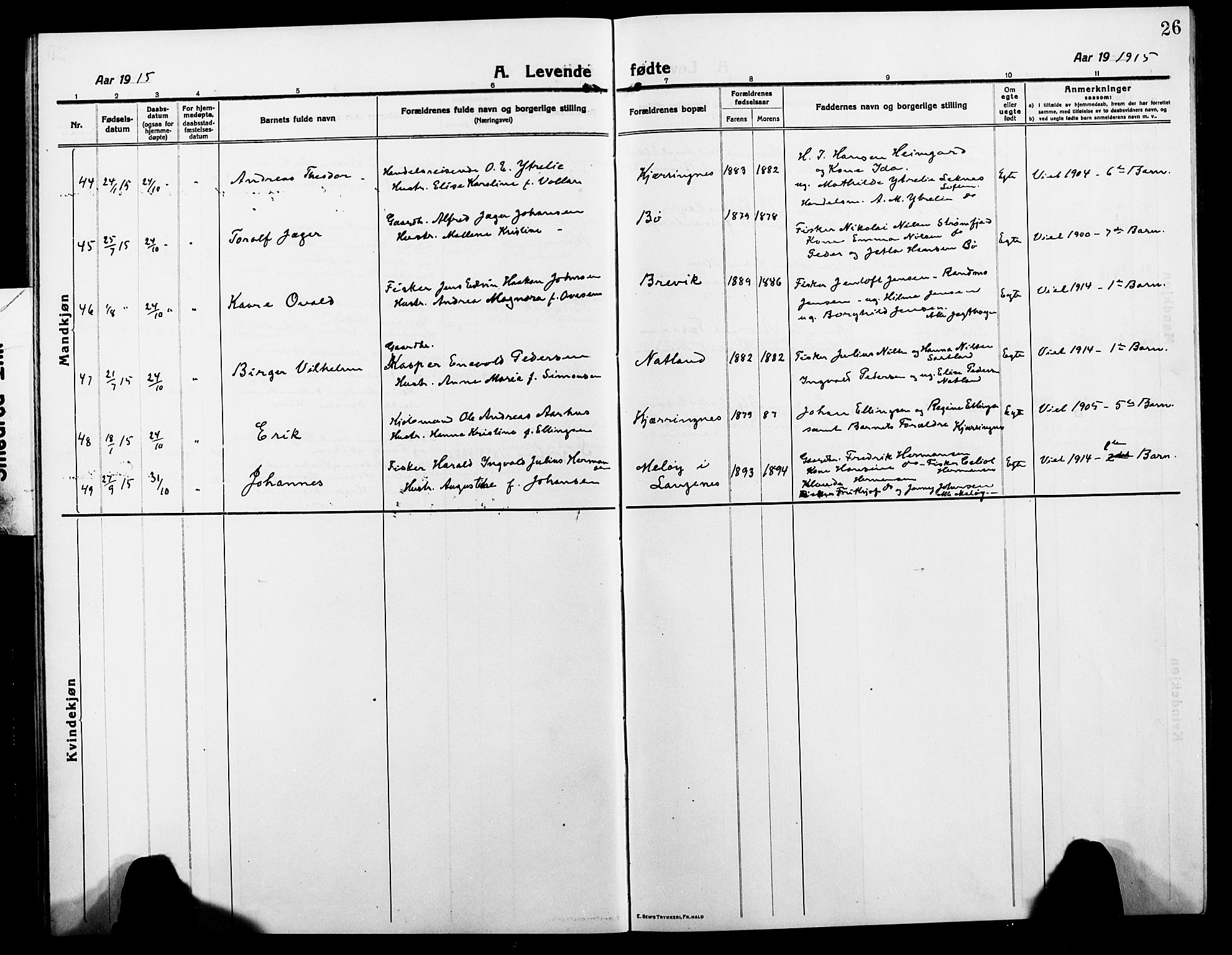 Ministerialprotokoller, klokkerbøker og fødselsregistre - Nordland, SAT/A-1459/895/L1383: Parish register (copy) no. 895C05, 1913-1922, p. 26