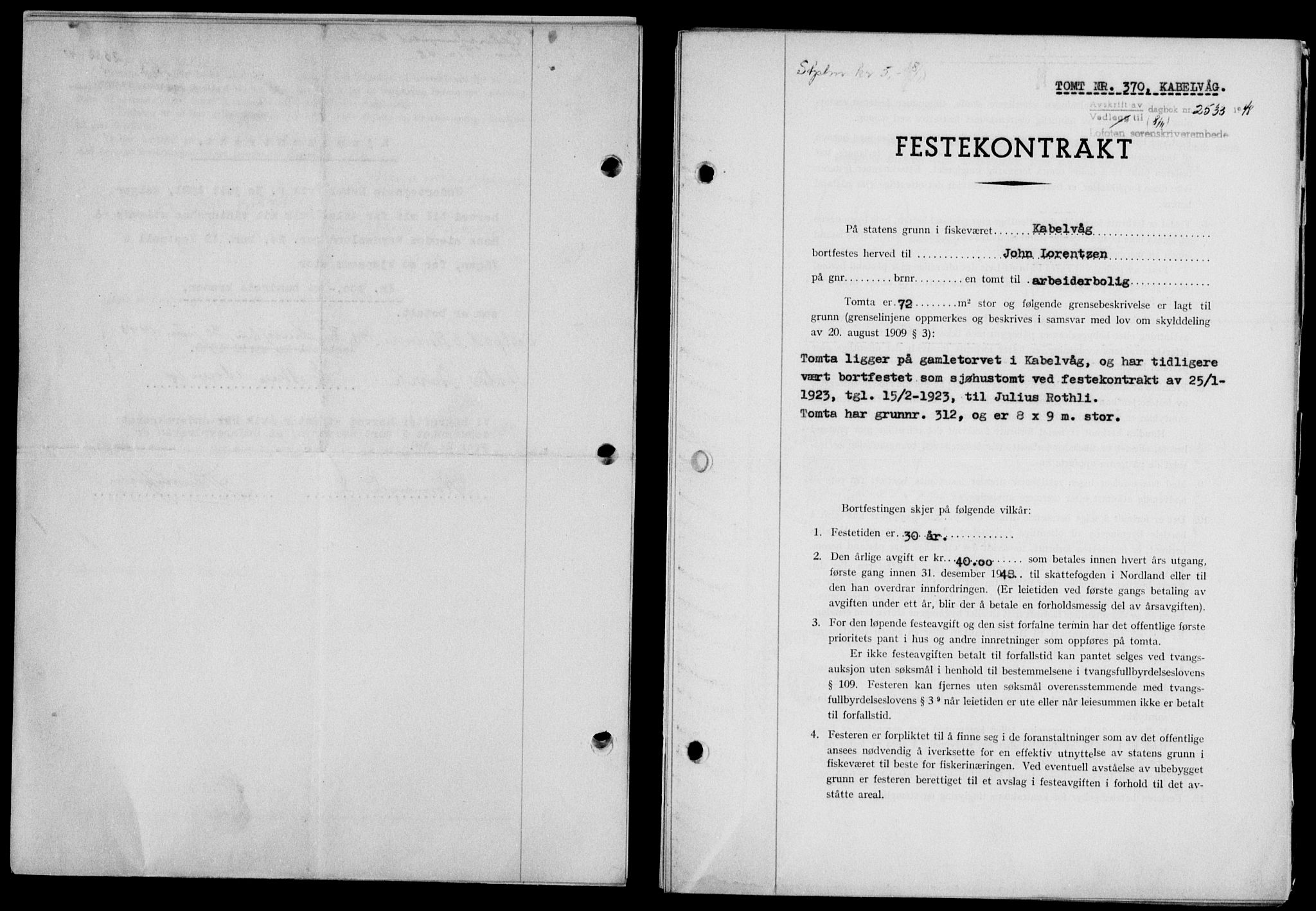 Lofoten sorenskriveri, SAT/A-0017/1/2/2C/L0019a: Mortgage book no. 19a, 1948-1948, Diary no: : 2533/1948