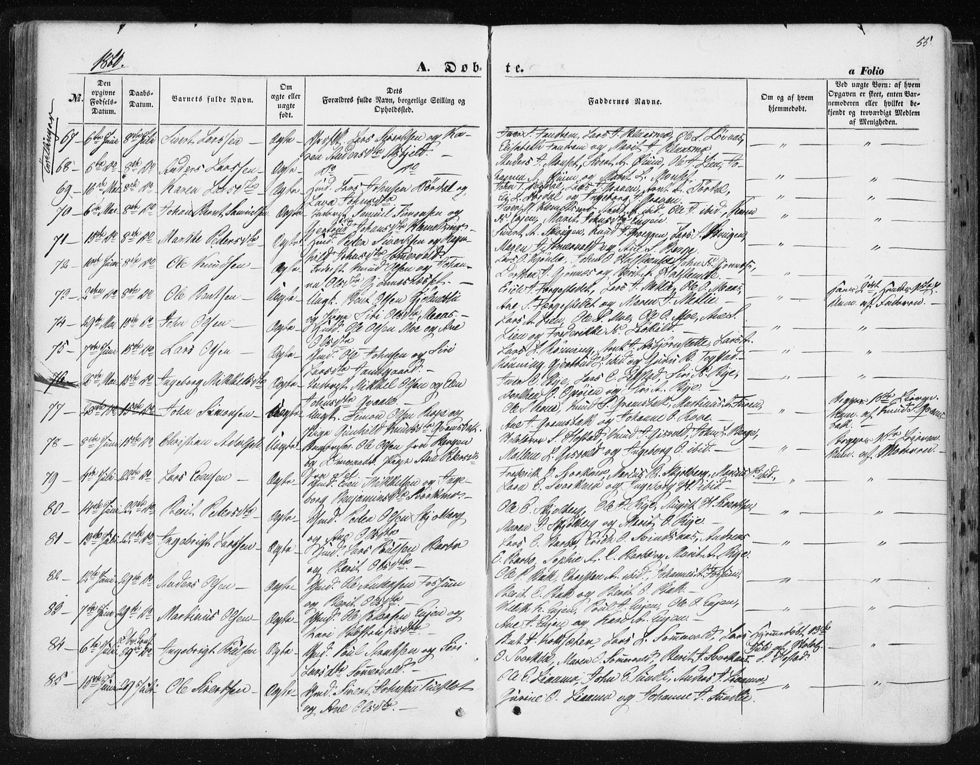 Ministerialprotokoller, klokkerbøker og fødselsregistre - Sør-Trøndelag, SAT/A-1456/668/L0806: Parish register (official) no. 668A06, 1854-1869, p. 55