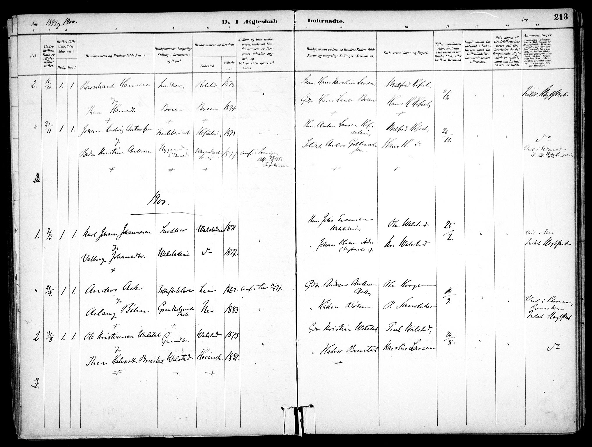 Nes prestekontor Kirkebøker, SAO/A-10410/F/Fb/L0002: Parish register (official) no. II 2, 1883-1918, p. 213