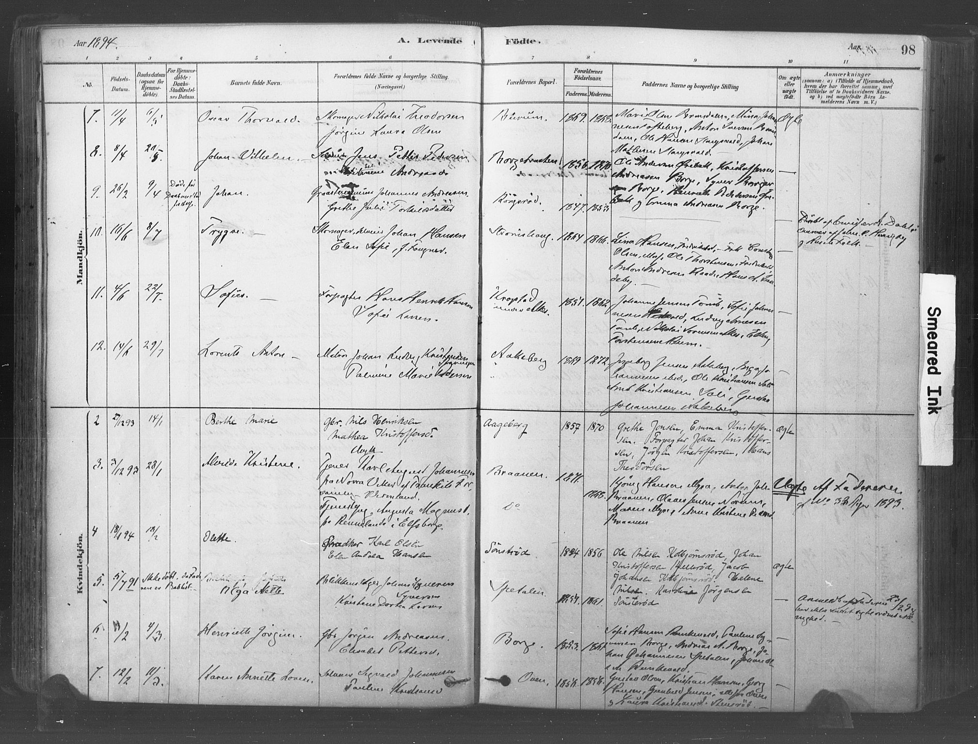 Råde prestekontor kirkebøker, AV/SAO-A-2009/F/Fa/L0007: Parish register (official) no. 7, 1878-1902, p. 98