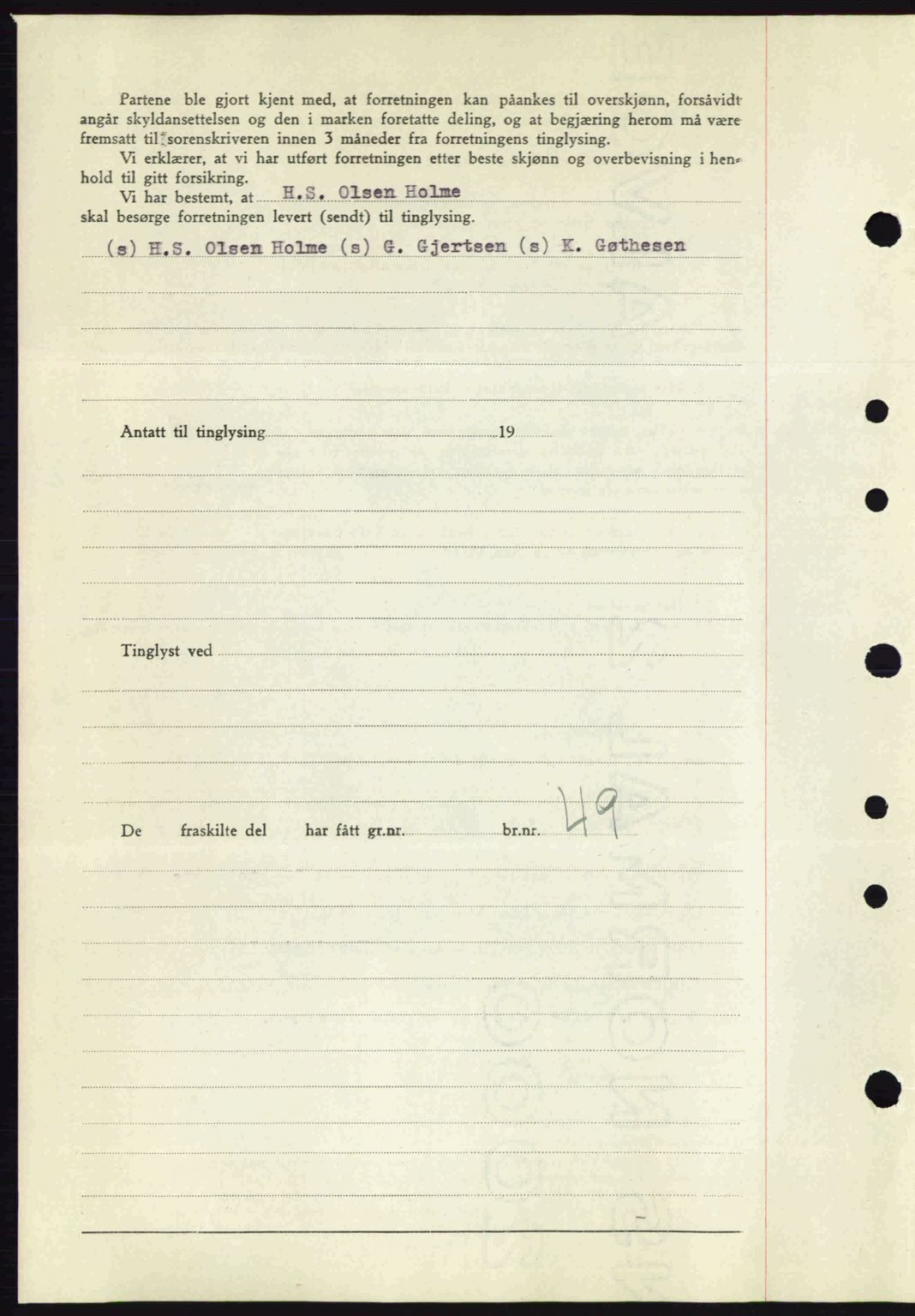 Tønsberg sorenskriveri, AV/SAKO-A-130/G/Ga/Gaa/L0013: Mortgage book no. A13, 1943-1943, Diary no: : 1069/1943