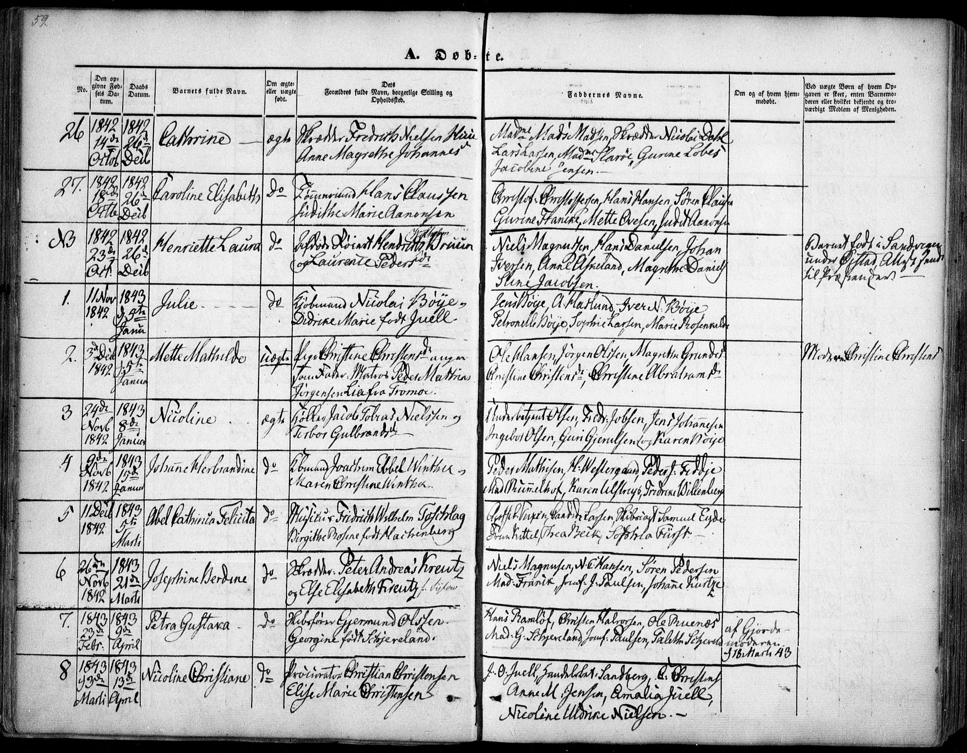 Arendal sokneprestkontor, Trefoldighet, SAK/1111-0040/F/Fa/L0005: Parish register (official) no. A 5, 1838-1854, p. 59