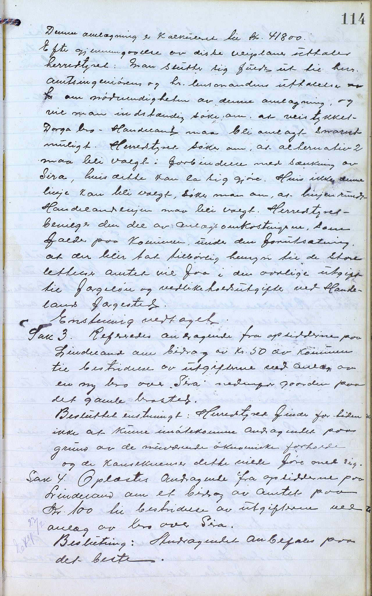 Øvre Sirdal kommune - Formannskapet/Kommunestyret, ARKSOR/1046ØS120/A/L0001: Møtebok (d), 1905-1917, p. 114