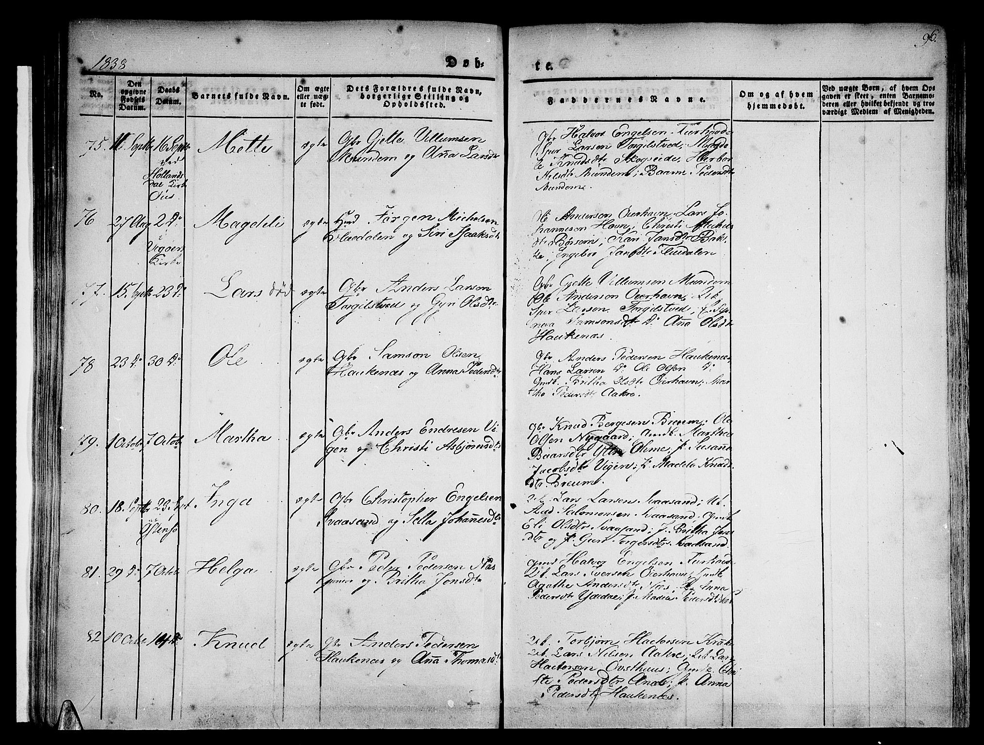 Strandebarm sokneprestembete, AV/SAB-A-78401/H/Haa: Parish register (official) no. A 6, 1826-1843, p. 96