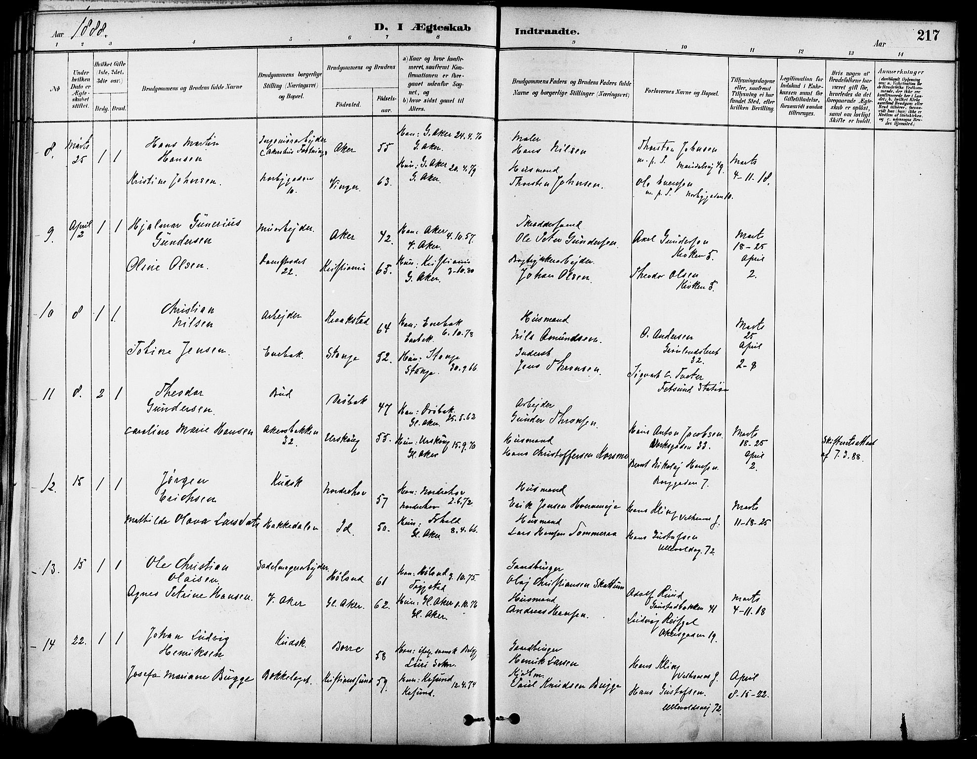 Gamle Aker prestekontor Kirkebøker, SAO/A-10617a/F/L0007: Parish register (official) no. 7, 1882-1890, p. 217