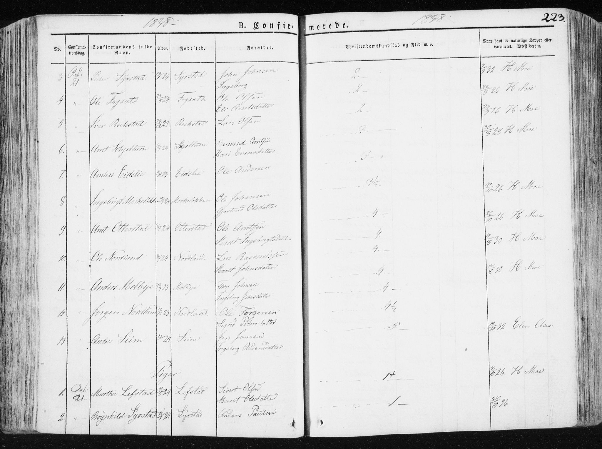 Ministerialprotokoller, klokkerbøker og fødselsregistre - Sør-Trøndelag, AV/SAT-A-1456/665/L0771: Parish register (official) no. 665A06, 1830-1856, p. 223