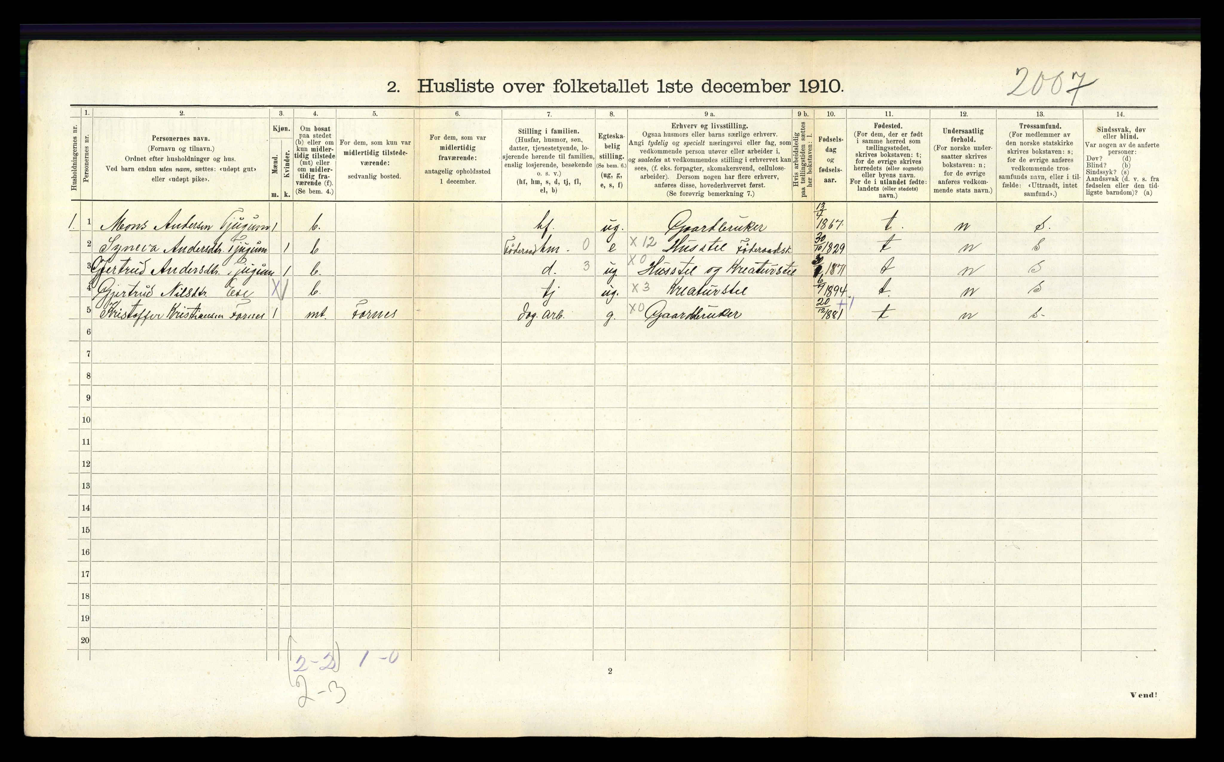 RA, 1910 census for Balestrand, 1910, p. 309