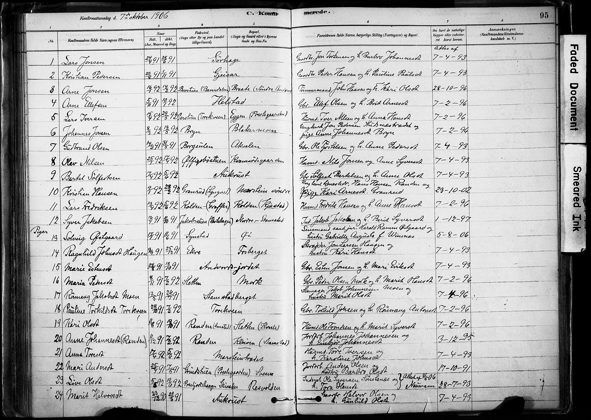 Lom prestekontor, SAH/PREST-070/K/L0009: Parish register (official) no. 9, 1878-1907, p. 95