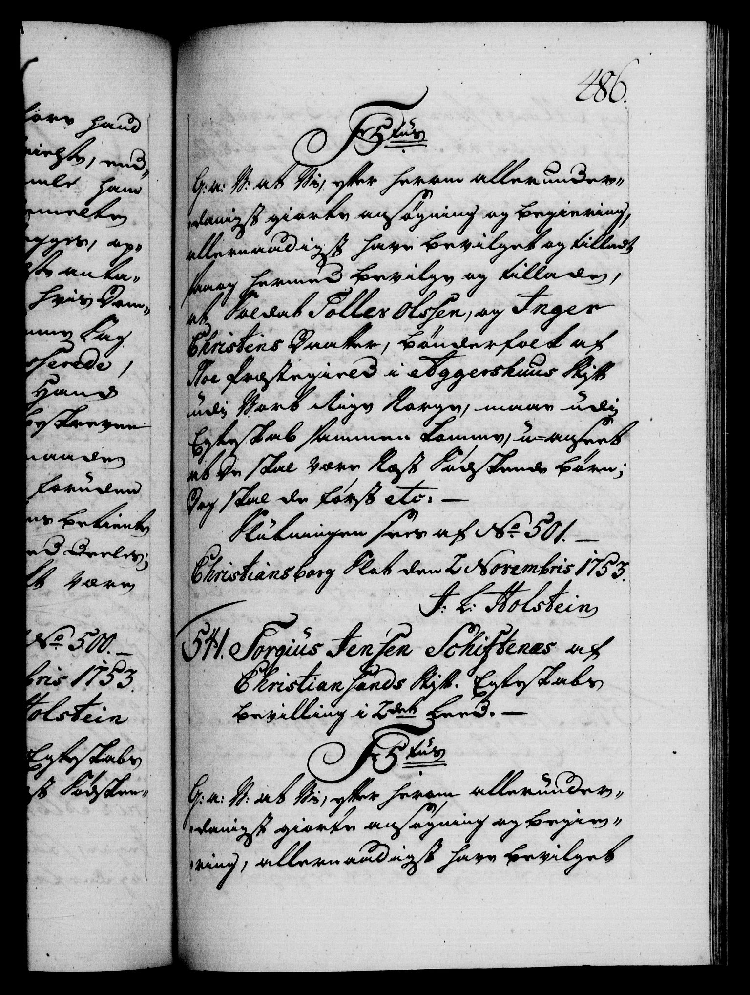 Danske Kanselli 1572-1799, AV/RA-EA-3023/F/Fc/Fca/Fcaa/L0038: Norske registre, 1753-1754, p. 486a