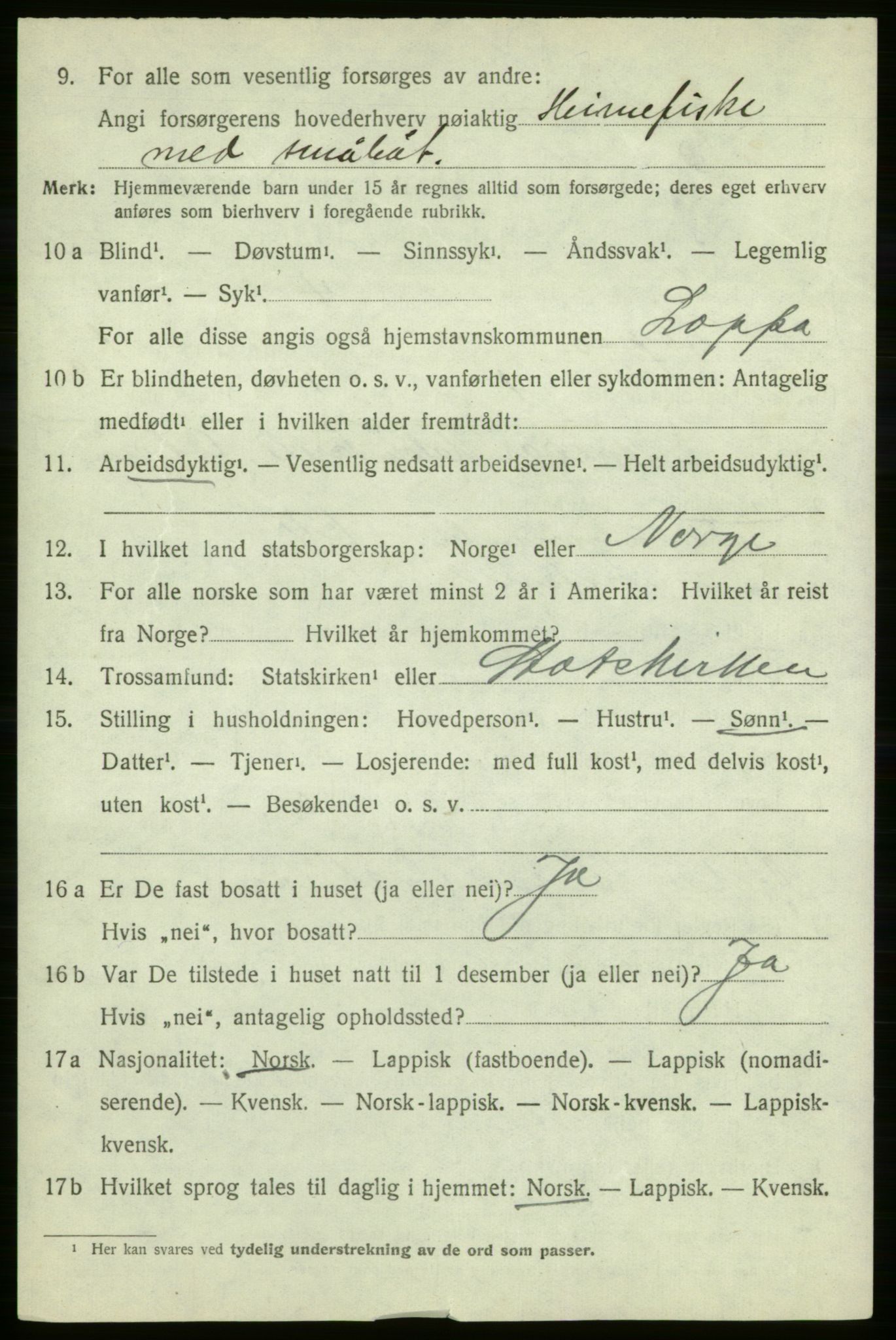 SATØ, 1920 census for Loppa, 1920, p. 629