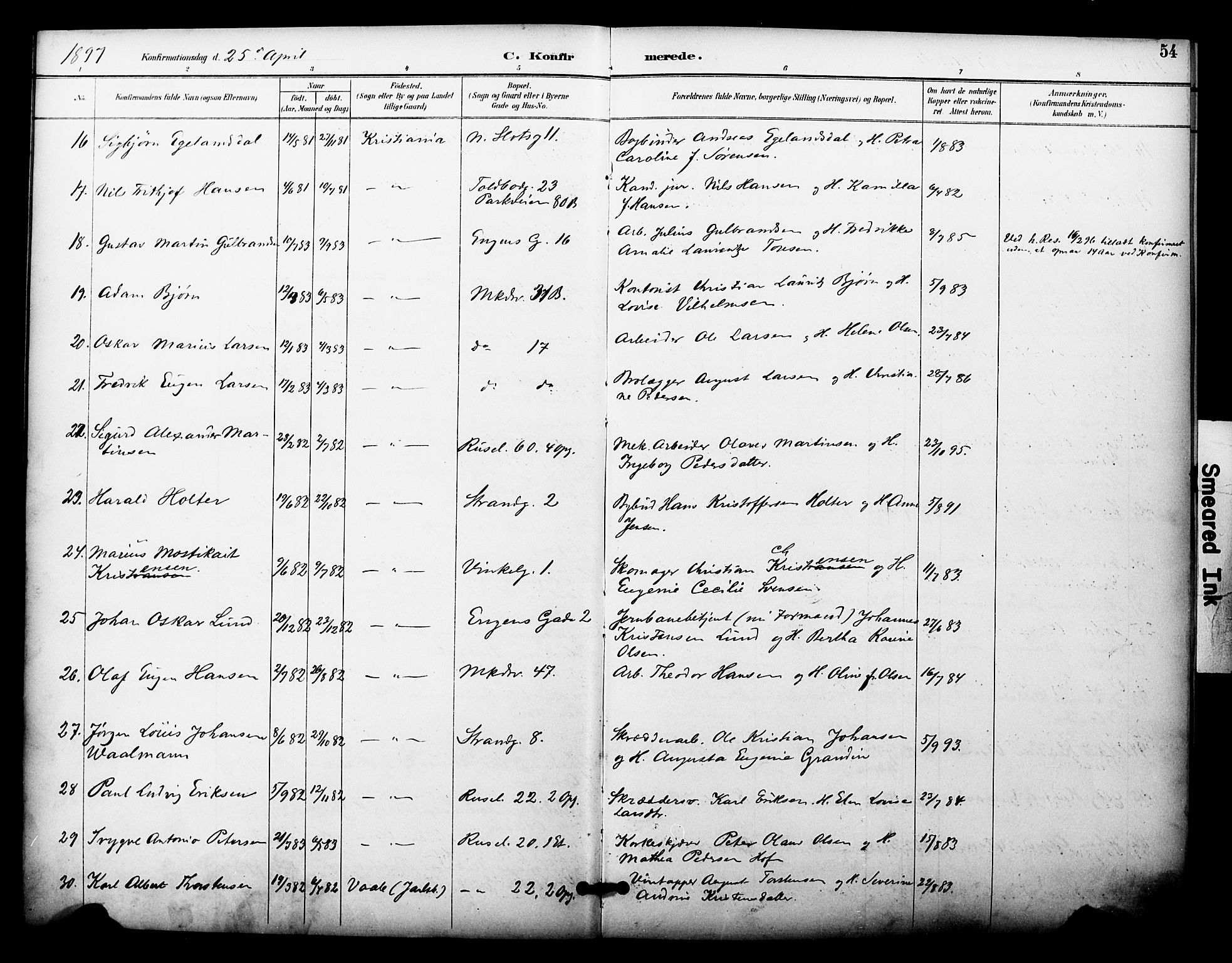 Johannes prestekontor Kirkebøker, AV/SAO-A-10852/F/Fa/L0005: Parish register (official) no. 5, 1893-1907, p. 54