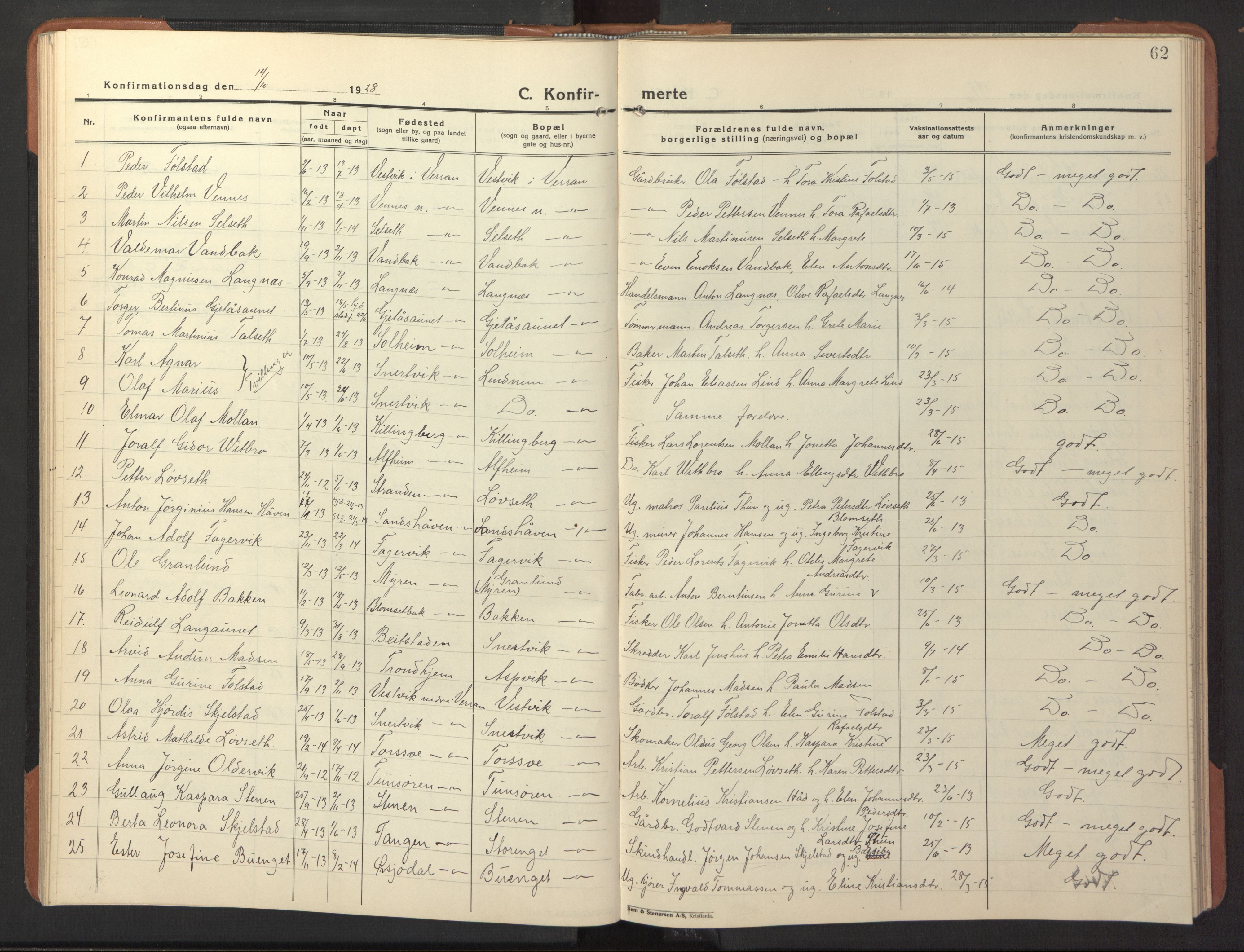 Ministerialprotokoller, klokkerbøker og fødselsregistre - Nord-Trøndelag, SAT/A-1458/744/L0425: Parish register (copy) no. 744C04, 1924-1947, p. 62