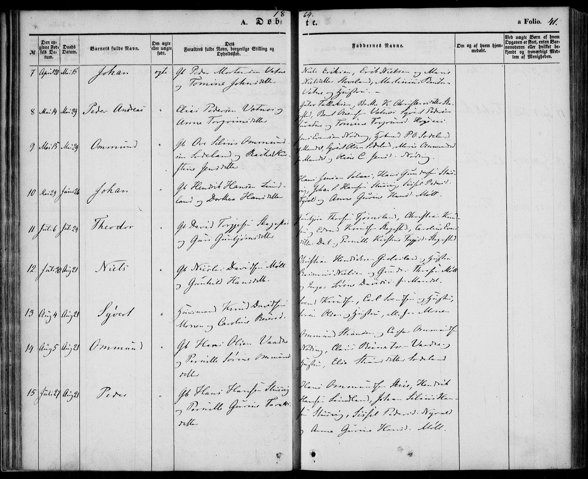 Holum sokneprestkontor, AV/SAK-1111-0022/F/Fa/Faa/L0005: Parish register (official) no. A 5, 1850-1864, p. 41