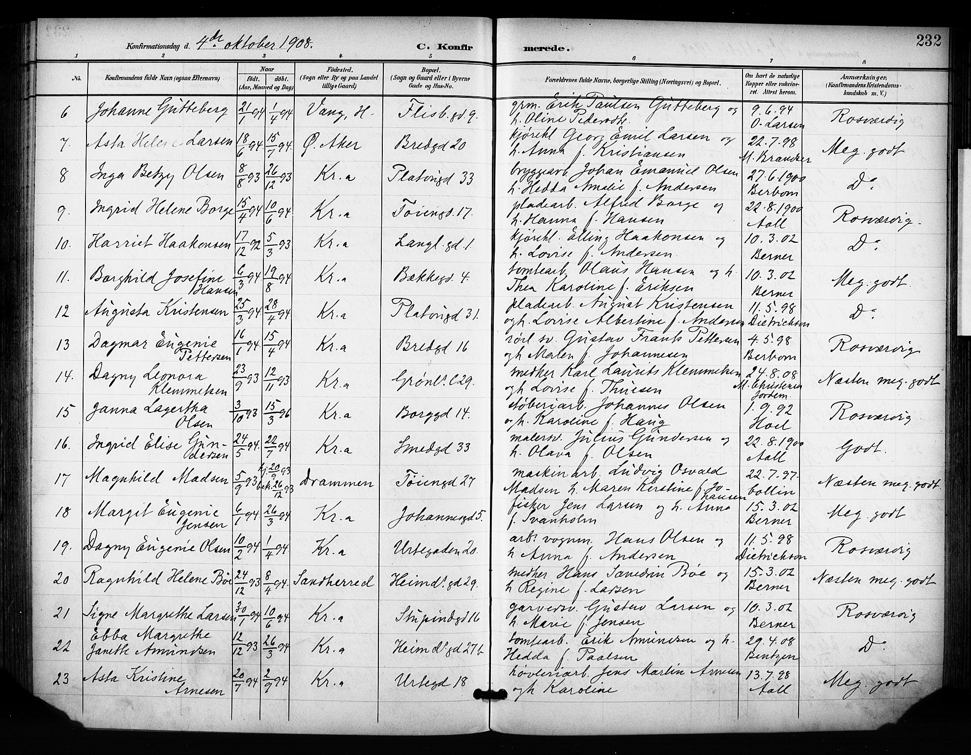 Grønland prestekontor Kirkebøker, SAO/A-10848/F/Fa/L0015: Parish register (official) no. 15, 1899-1919, p. 232