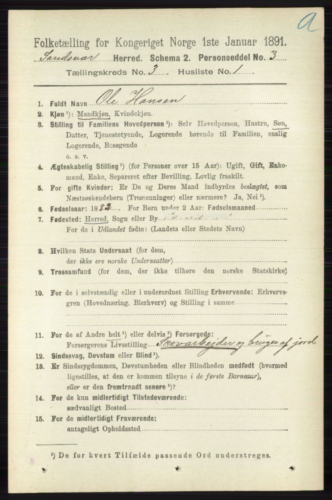 RA, 1891 census for 0629 Sandsvær, 1891, p. 1289