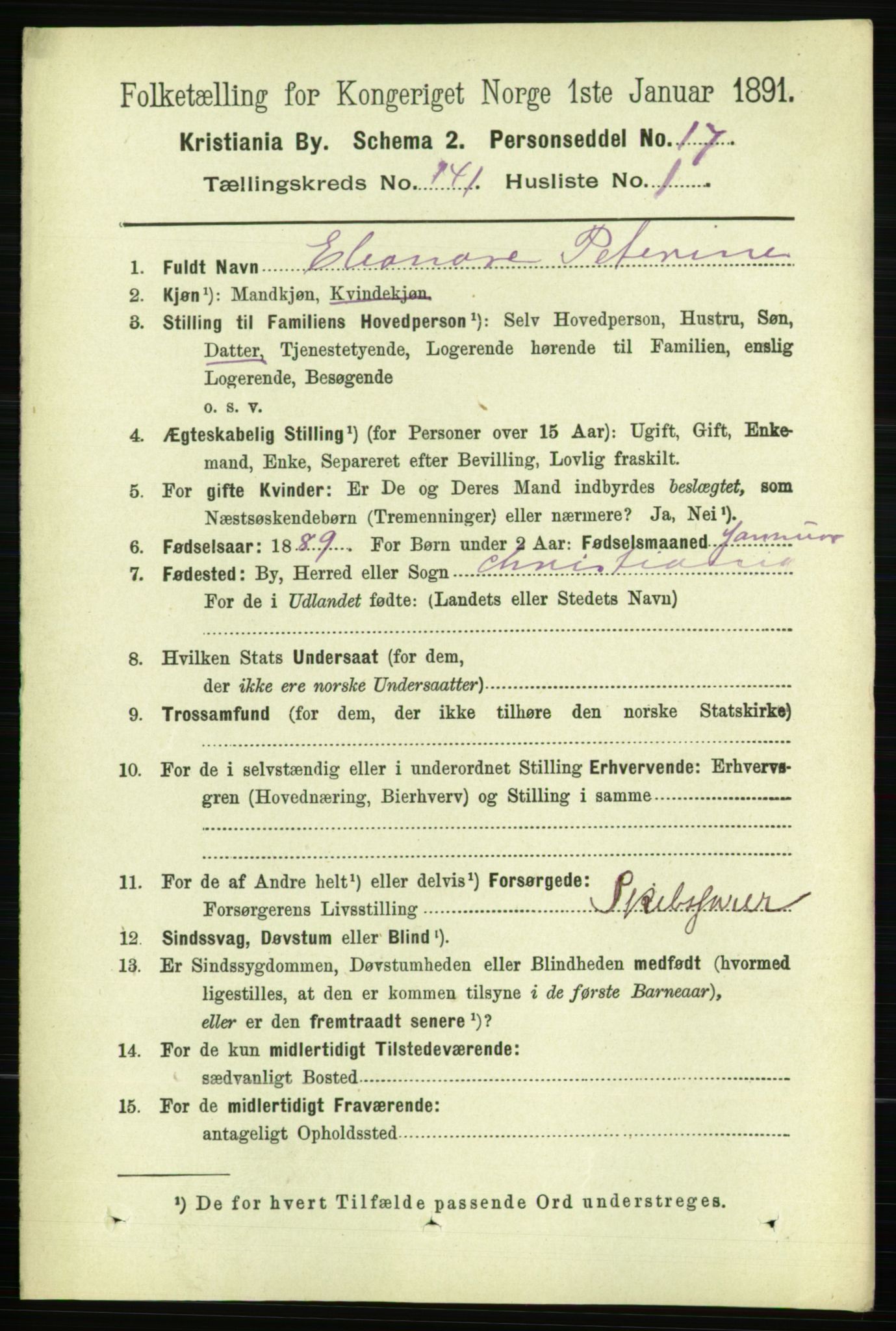 RA, 1891 census for 0301 Kristiania, 1891, p. 77984