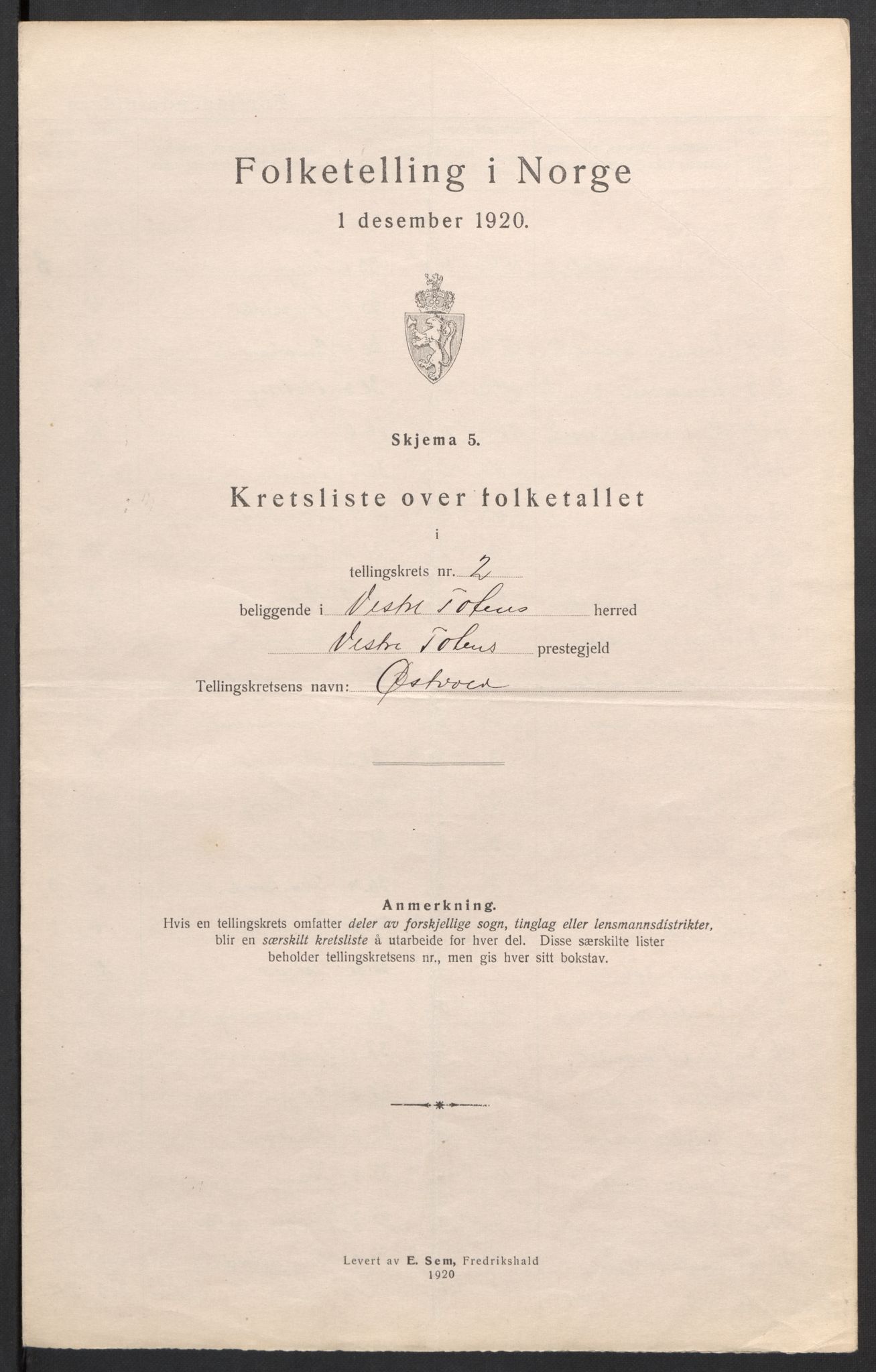 SAH, 1920 census for Vestre Toten, 1920, p. 14