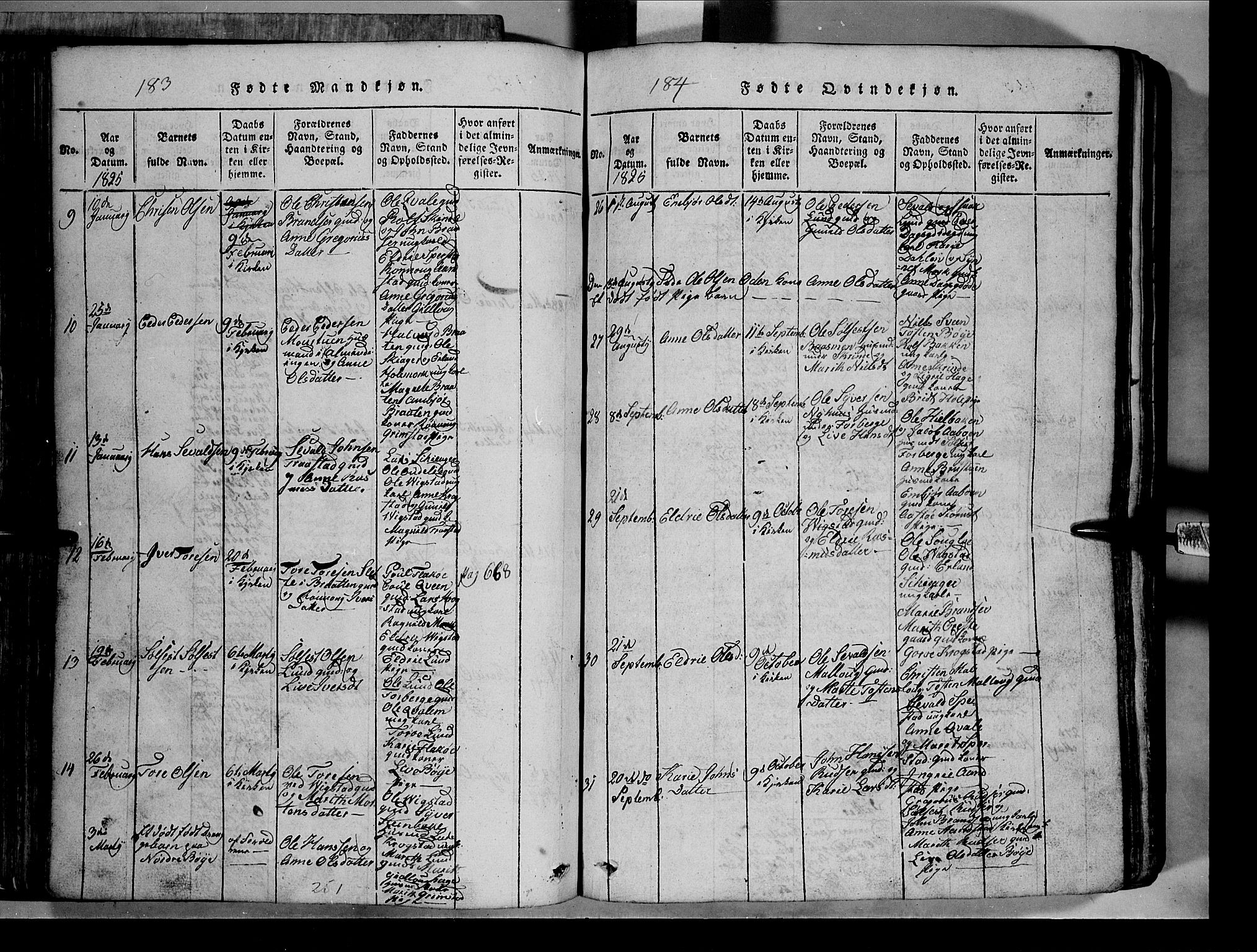 Lom prestekontor, SAH/PREST-070/L/L0003: Parish register (copy) no. 3, 1815-1844, p. 183-184
