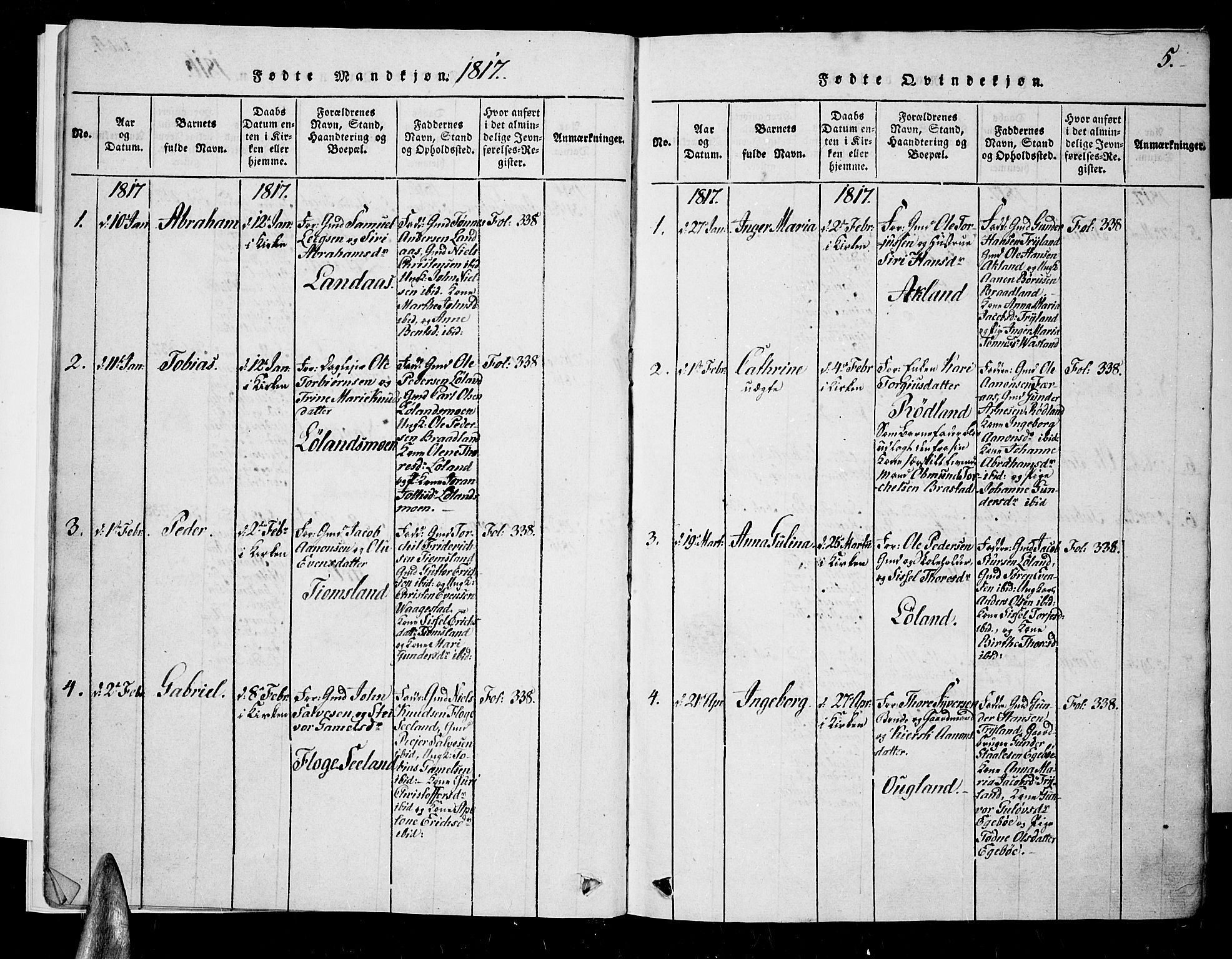 Nord-Audnedal sokneprestkontor, SAK/1111-0032/F/Fa/Fab/L0001: Parish register (official) no. A 1, 1816-1858, p. 5