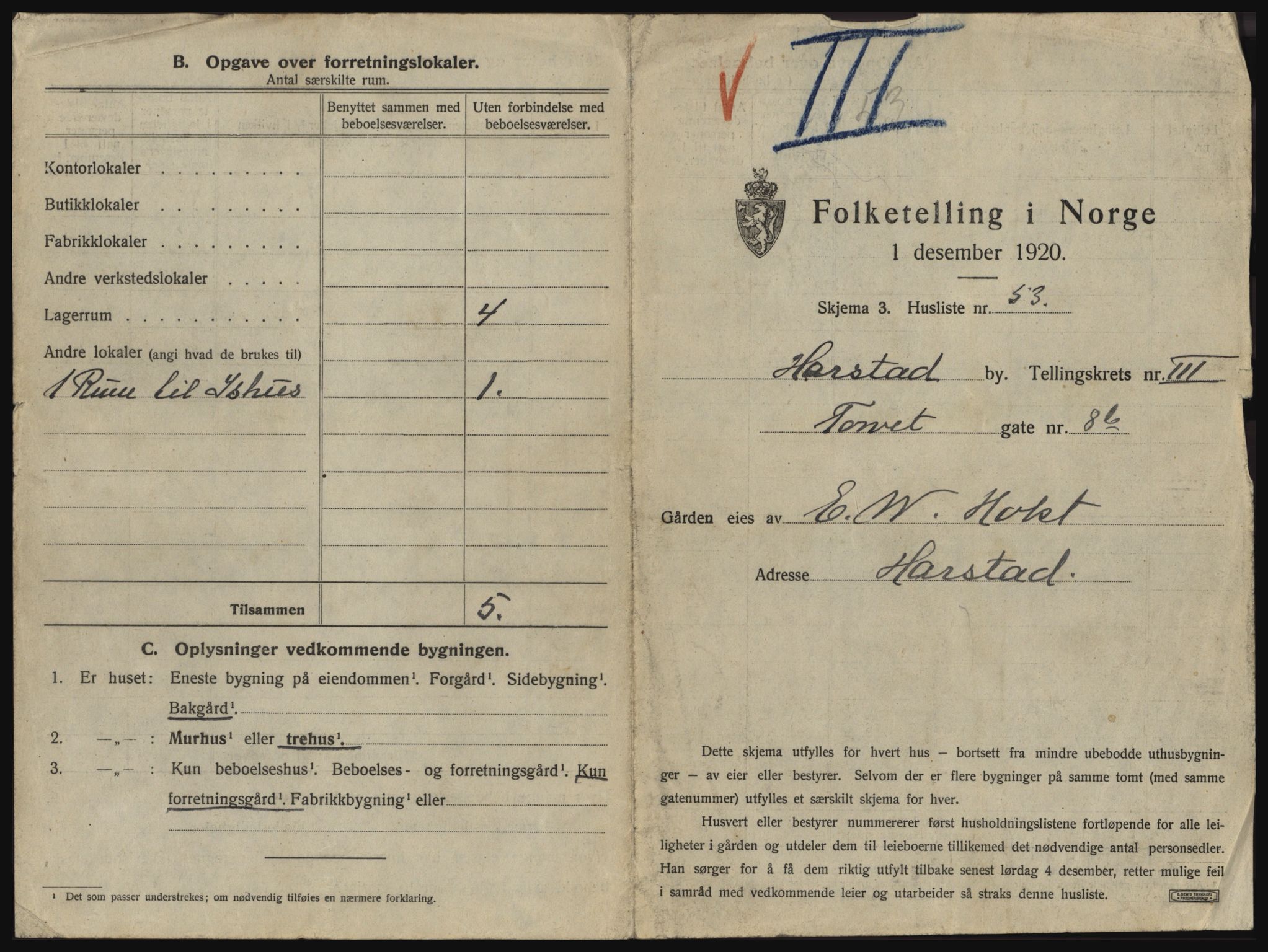 SATØ, 1920 census for Harstad, 1920, p. 373