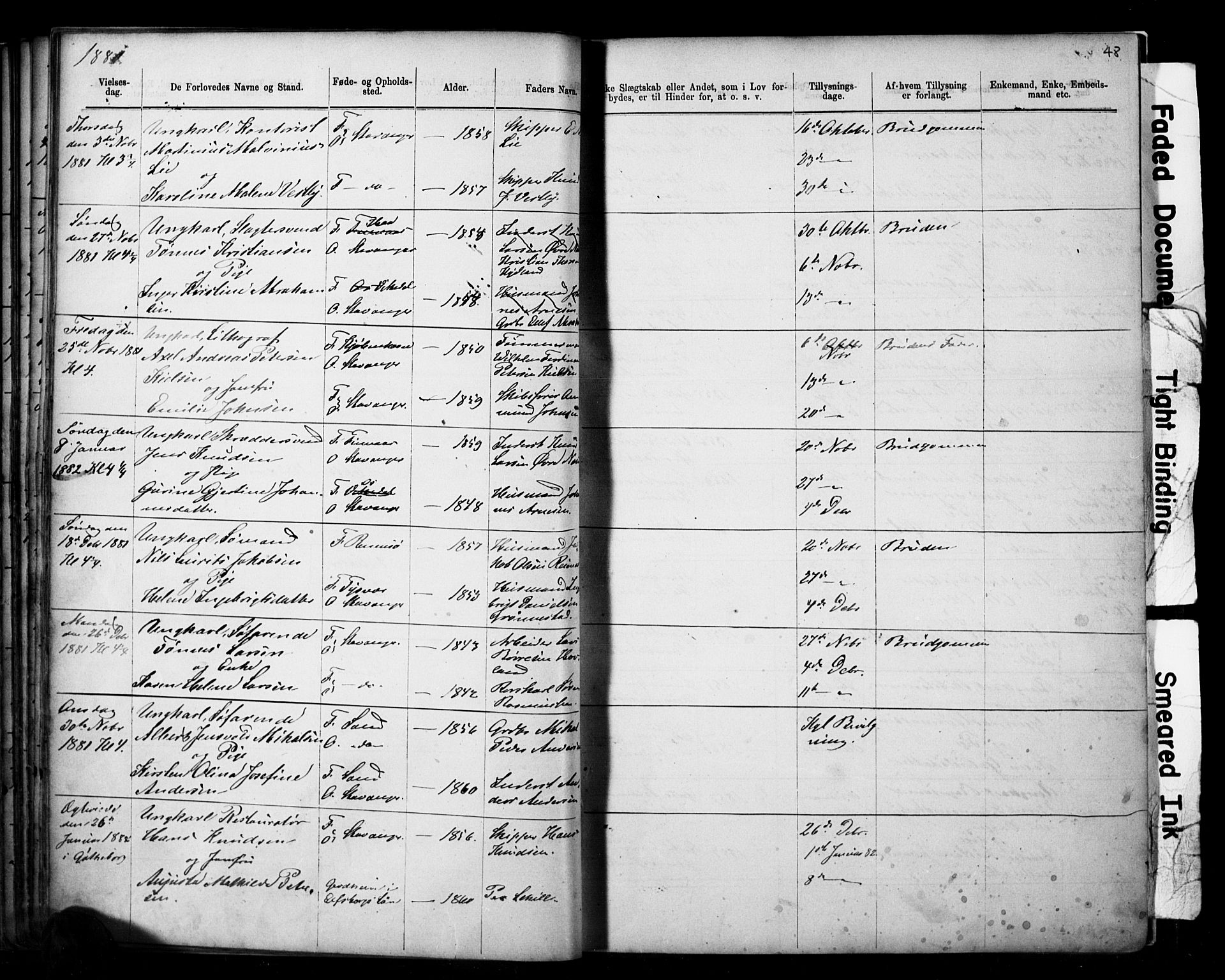 Domkirken sokneprestkontor, SAST/A-101812/001/30/30BB/L0014: Parish register (copy) no. B 14, 1875-1902, p. 48