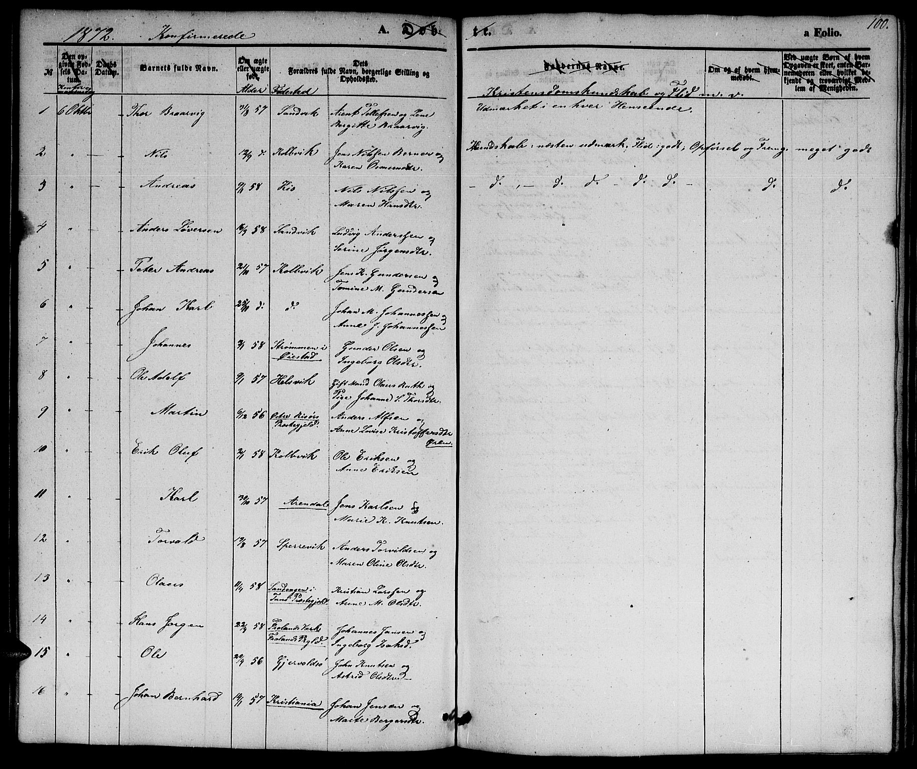 Hisøy sokneprestkontor, SAK/1111-0020/F/Fb/L0001: Parish register (copy) no. B 1, 1849-1872, p. 100