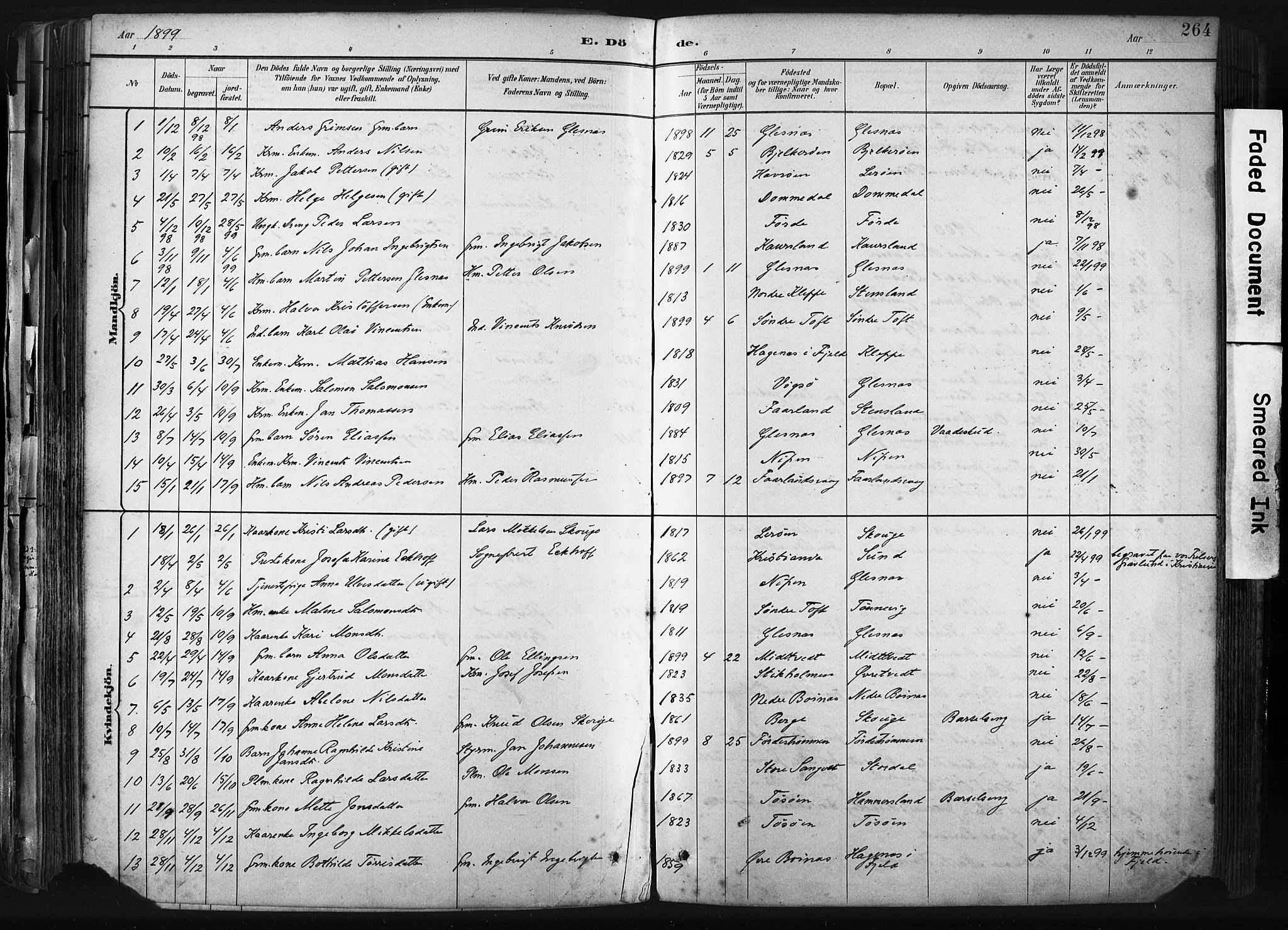 Sund sokneprestembete, SAB/A-99930: Parish register (official) no. B 1, 1882-1907, p. 264